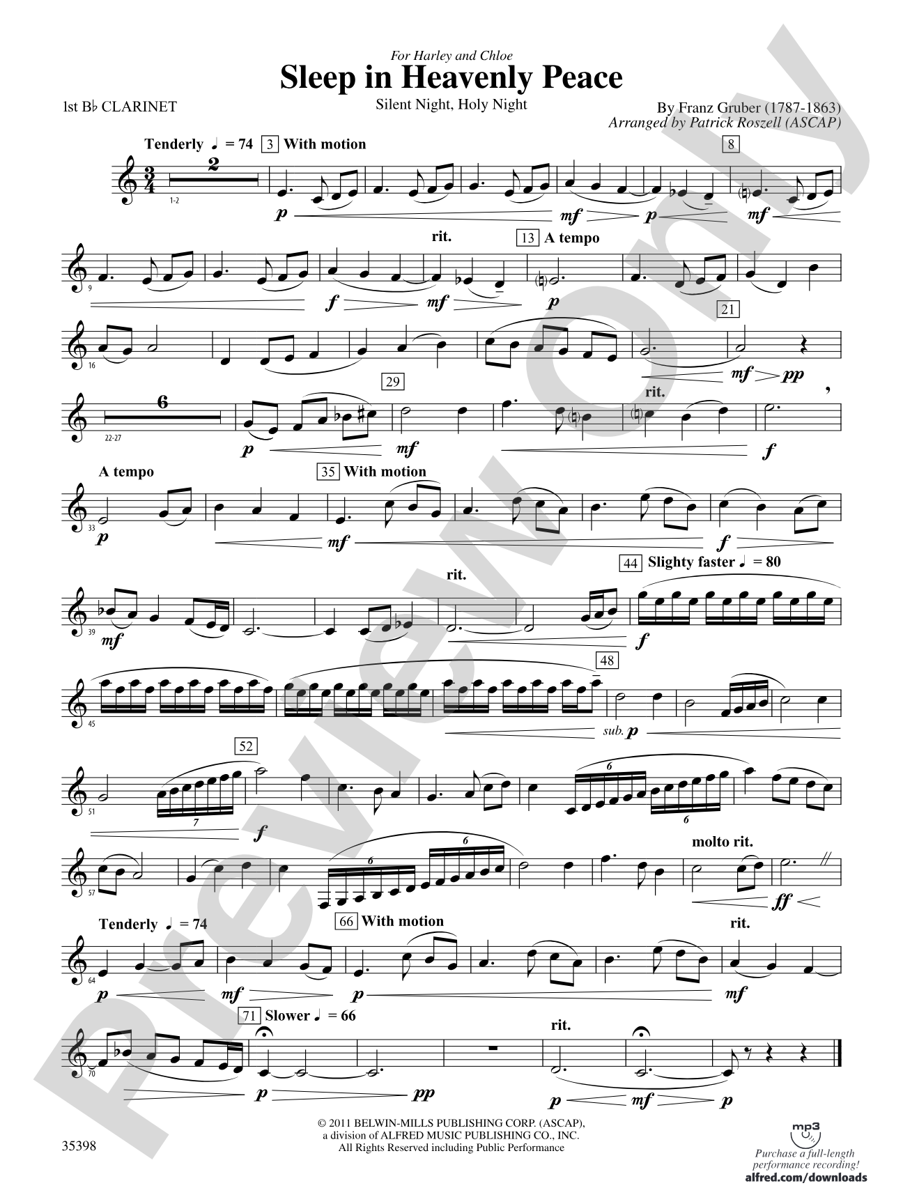 Sleep in Heavenly Peace: 1st B-flat Clarinet
