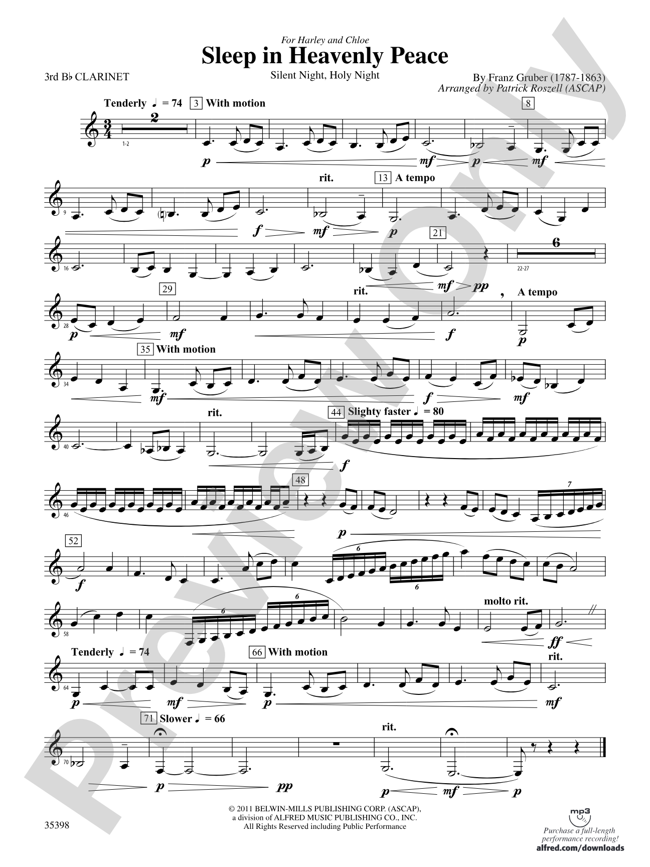 Sleep in Heavenly Peace: 3rd B-flat Clarinet