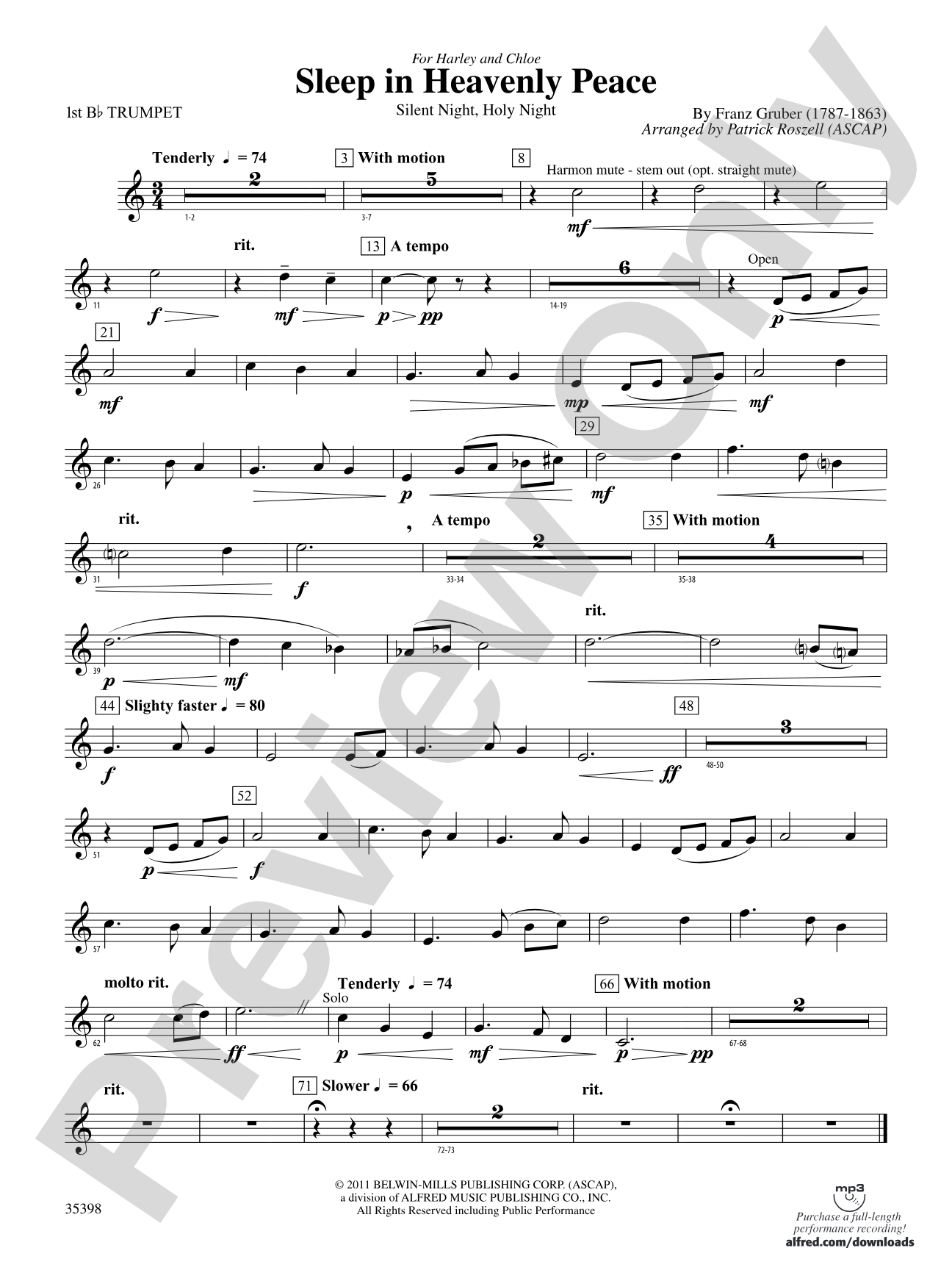 Sleep in Heavenly Peace: 1st B-flat Trumpet