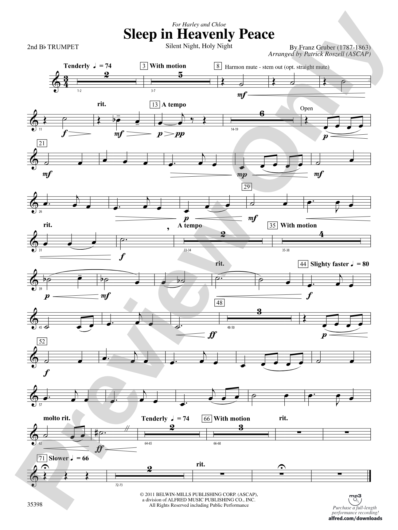 Sleep in Heavenly Peace: 2nd B-flat Trumpet