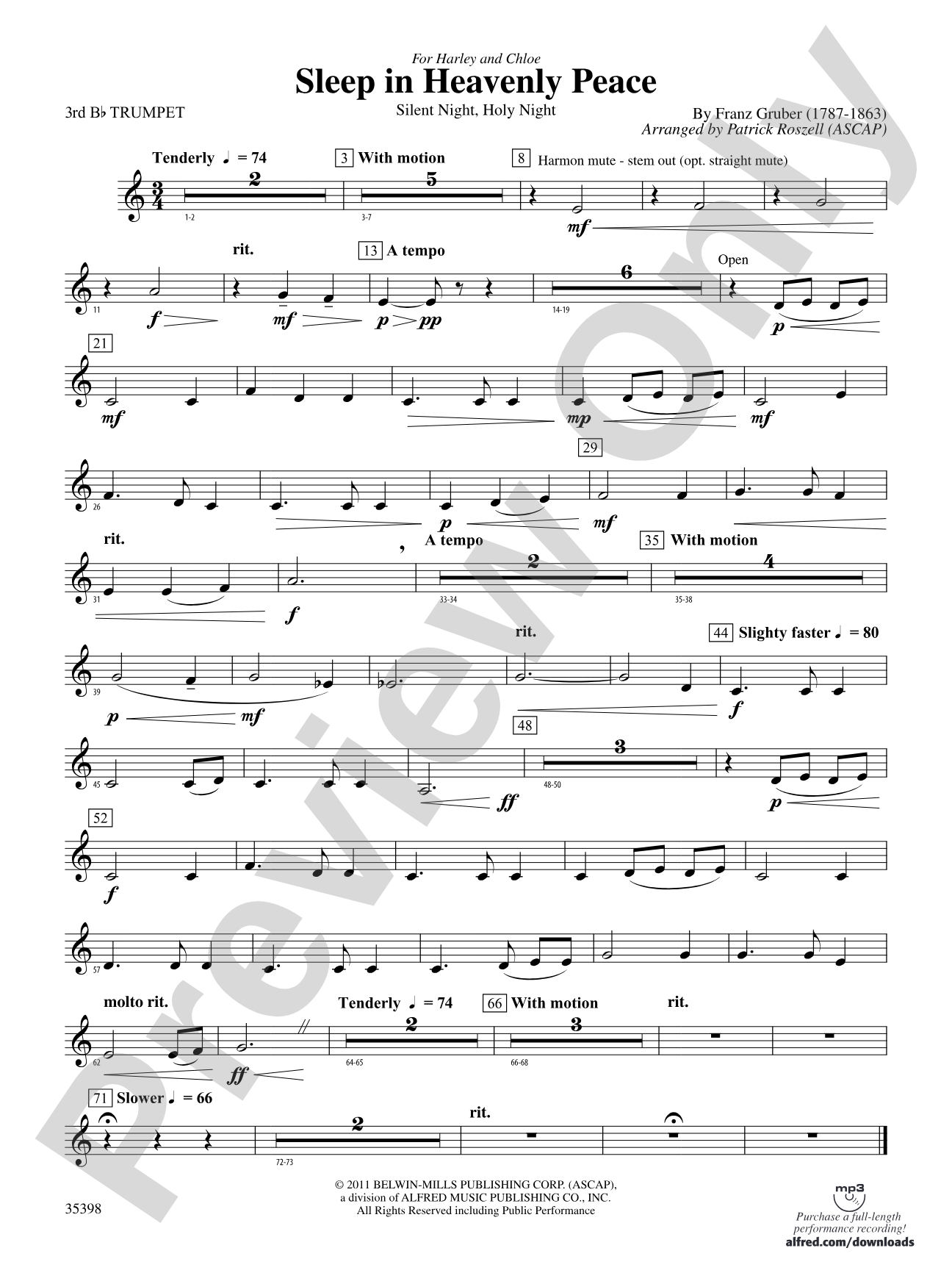 Sleep in Heavenly Peace: 3rd B-flat Trumpet