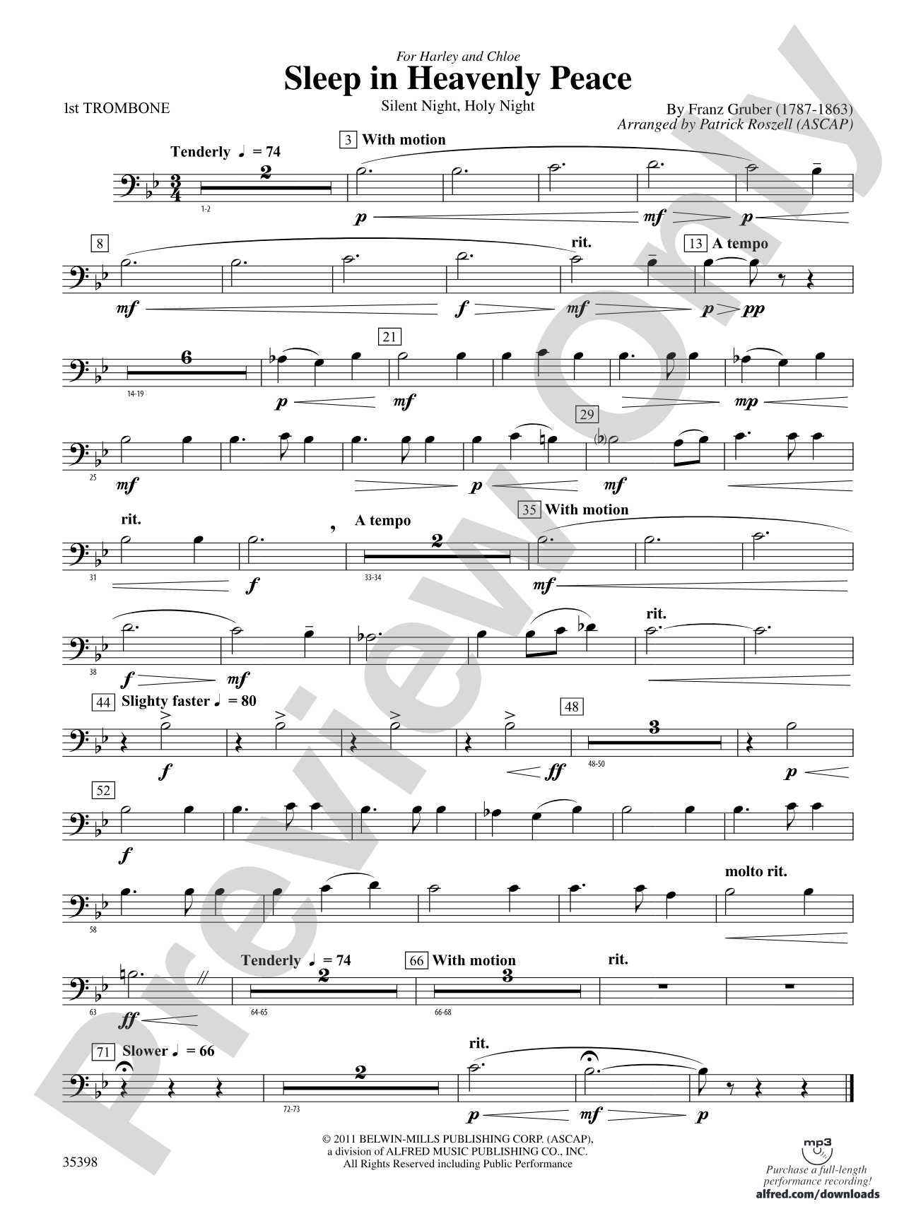 Sleep in Heavenly Peace: 1st Trombone