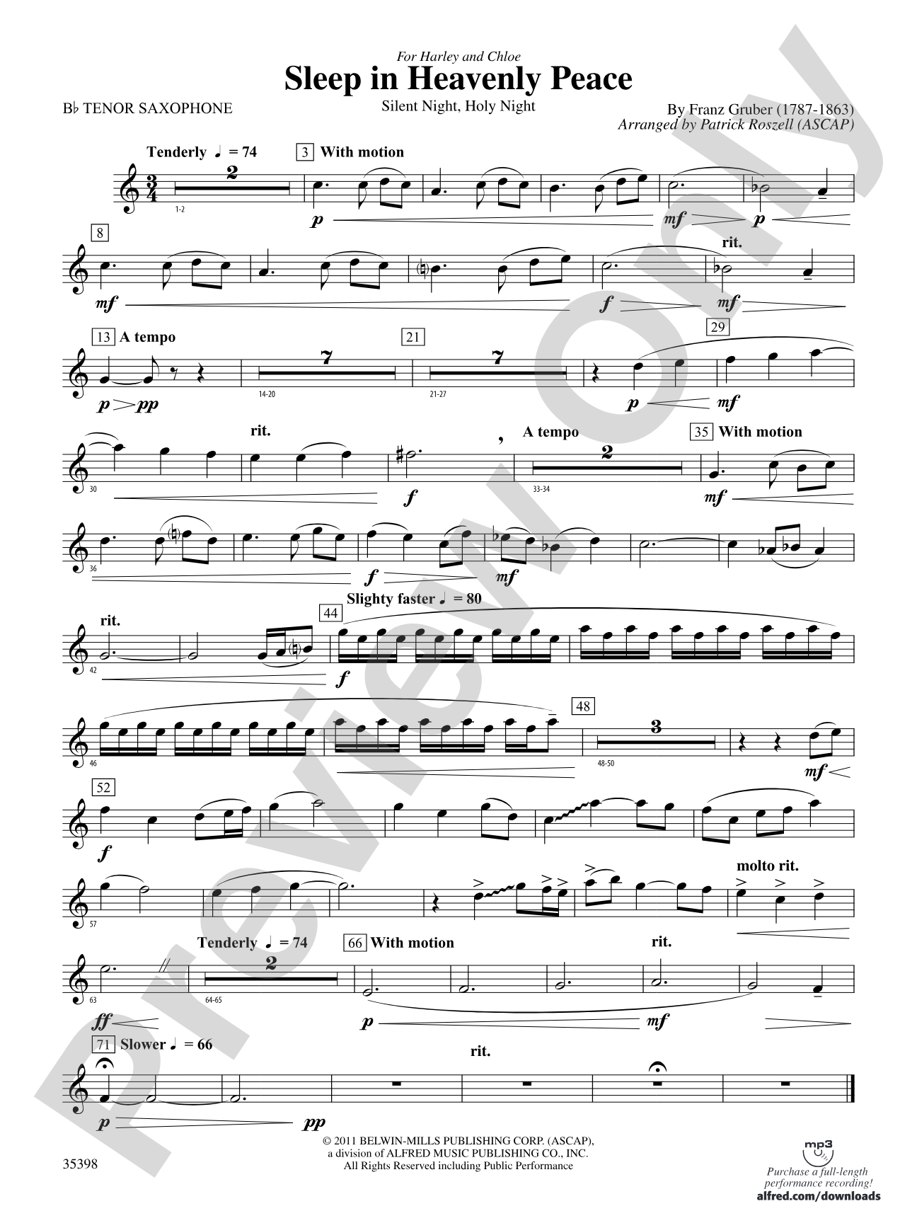 Sleep in Heavenly Peace: B-flat Tenor Saxophone