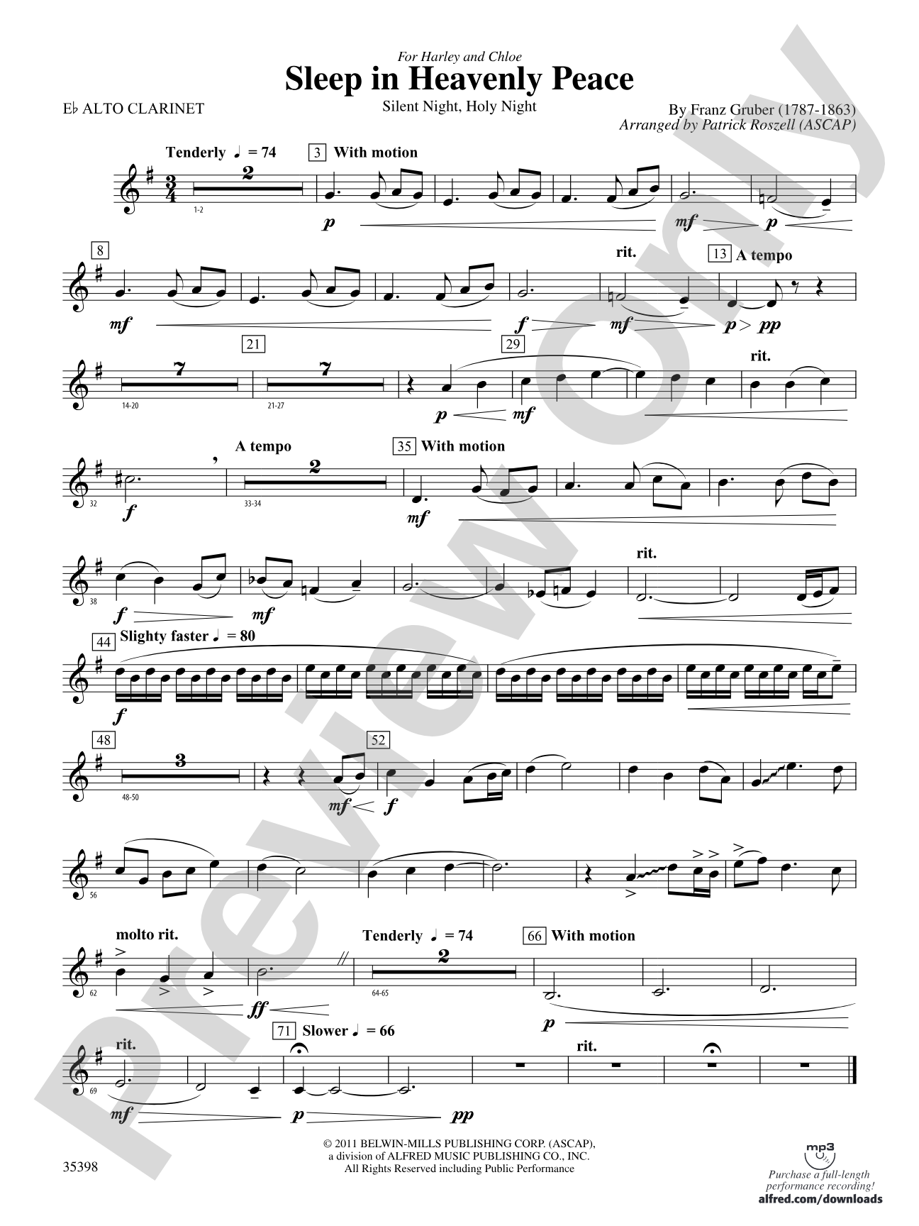 Sleep in Heavenly Peace: (wp) E-flat Alto Clarinet