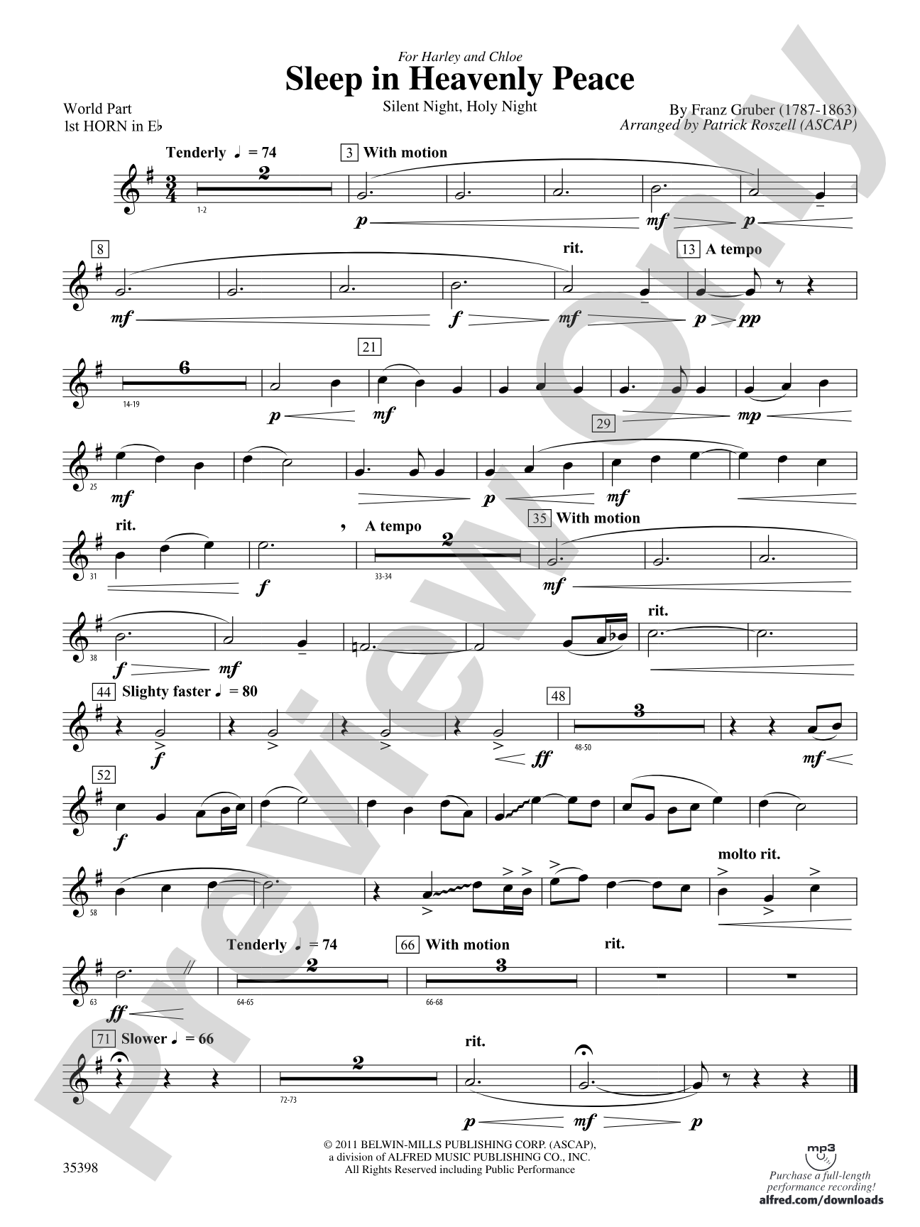 Sleep in Heavenly Peace: (wp) 1st Horn in E-flat