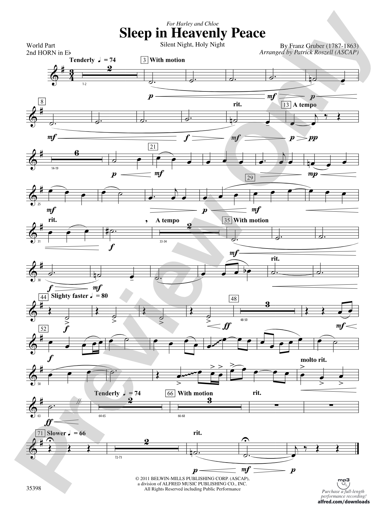 Sleep in Heavenly Peace: (wp) 2nd Horn in E-flat