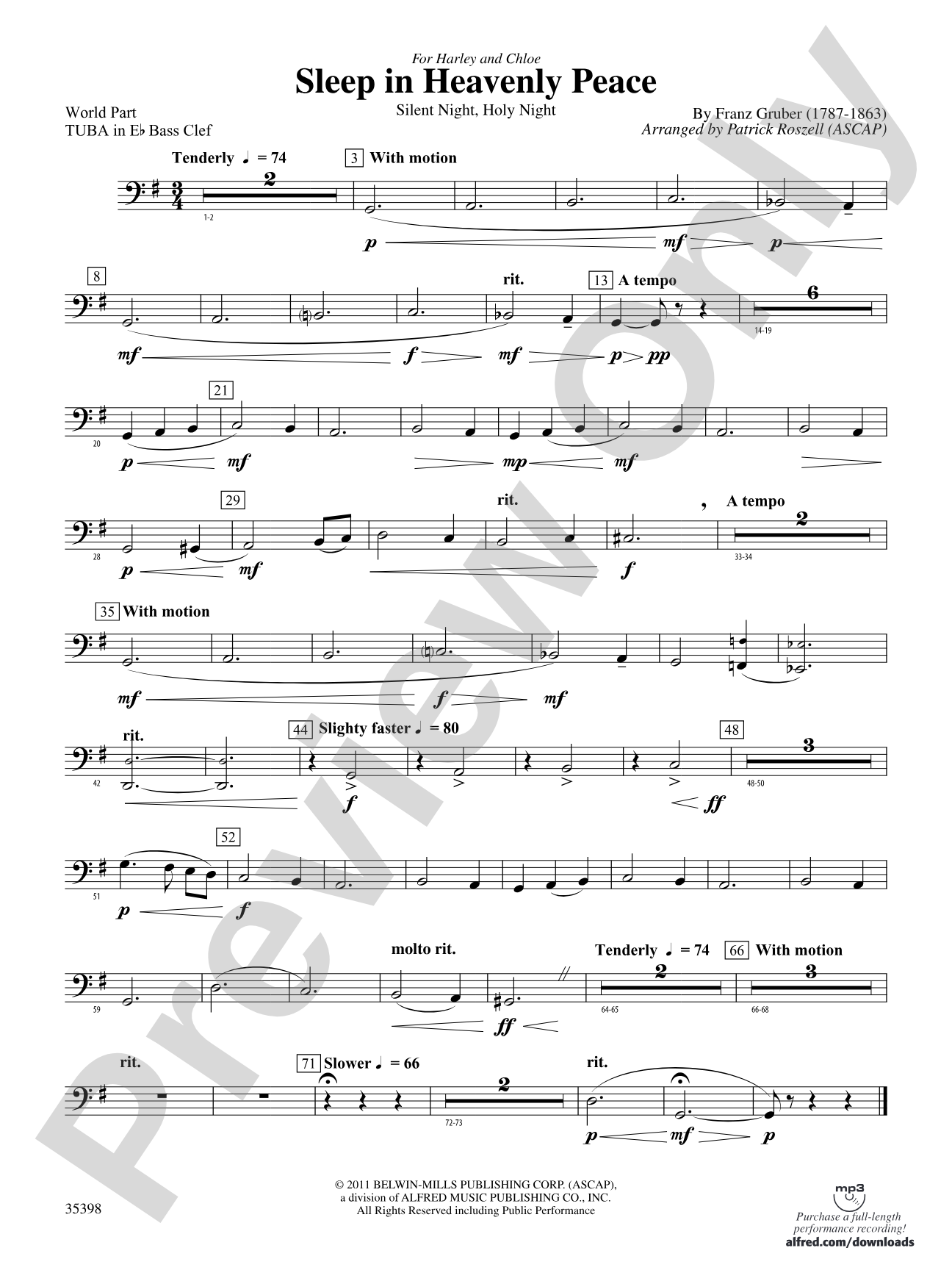 Sleep in Heavenly Peace: (wp) E-flat Tuba B.C.