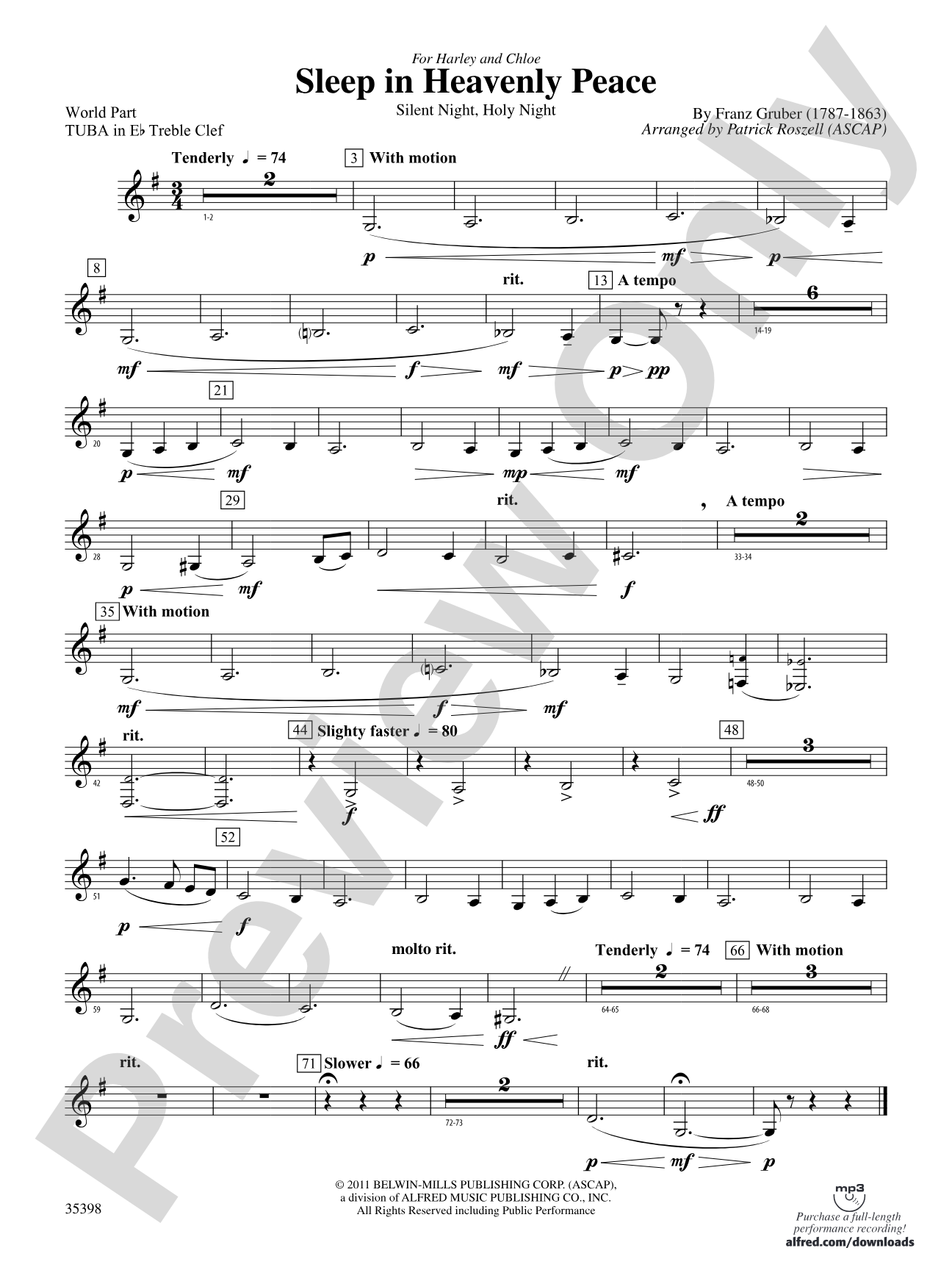 Sleep in Heavenly Peace: (wp) E-flat Tuba T.C.