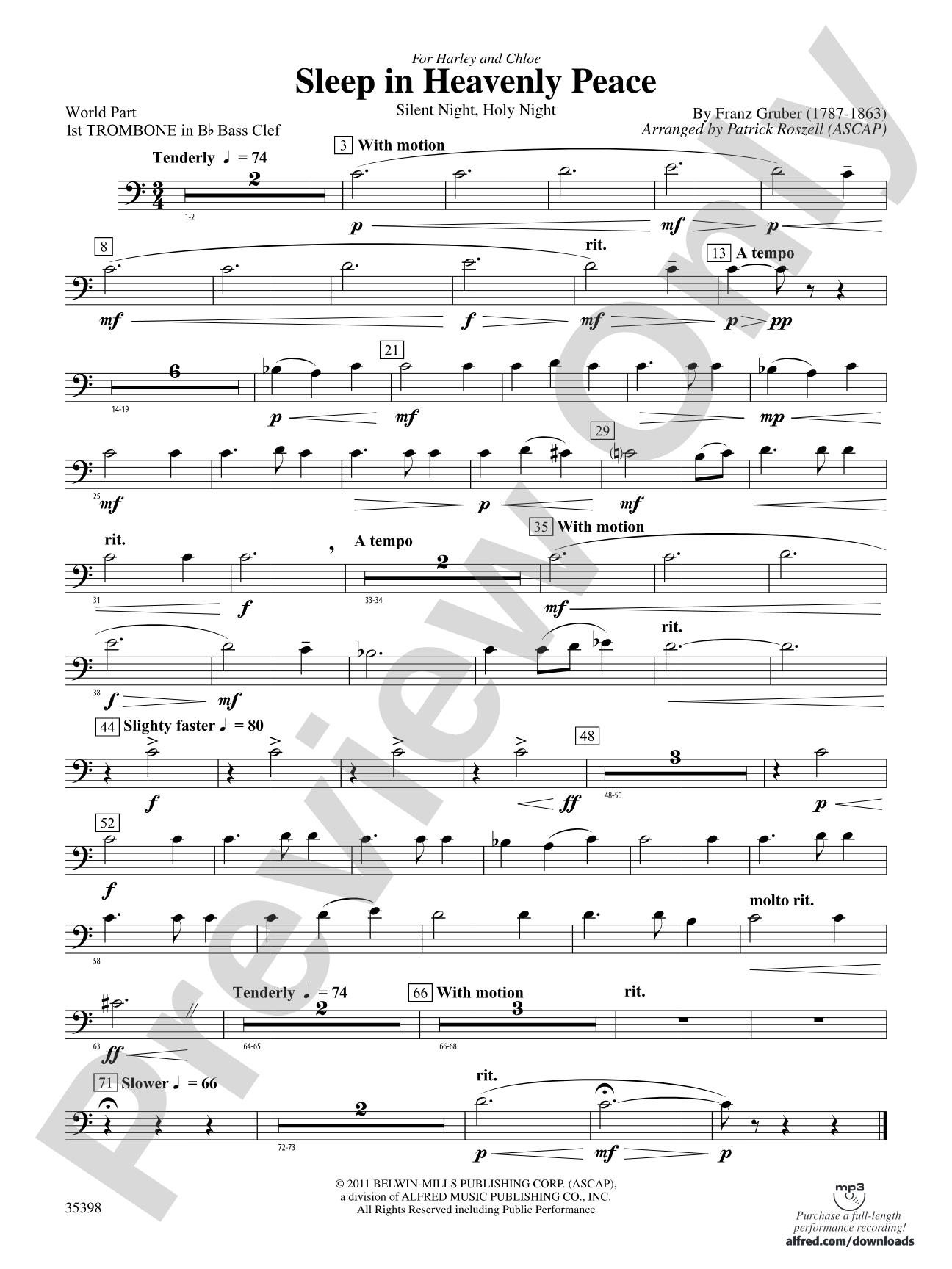 Sleep in Heavenly Peace: (wp) 1st B-flat Trombone B.C.
