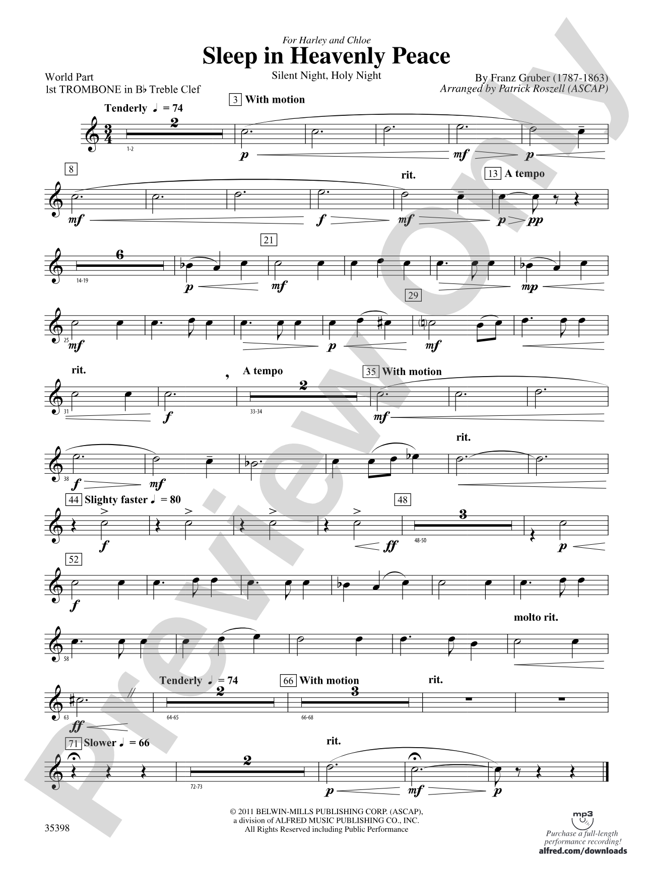 Sleep in Heavenly Peace: (wp) 1st B-flat Trombone T.C.