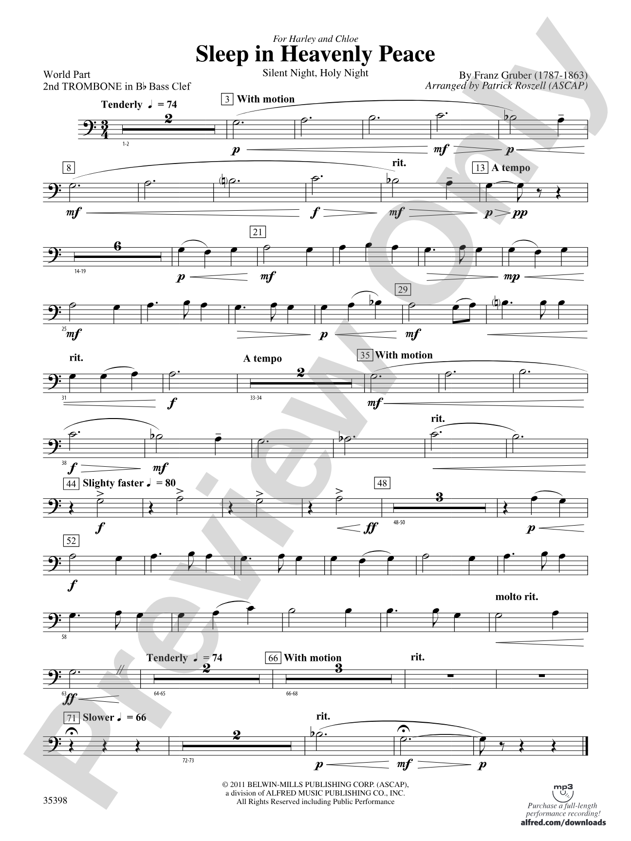 Sleep in Heavenly Peace: (wp) 2nd B-flat Trombone B.C.