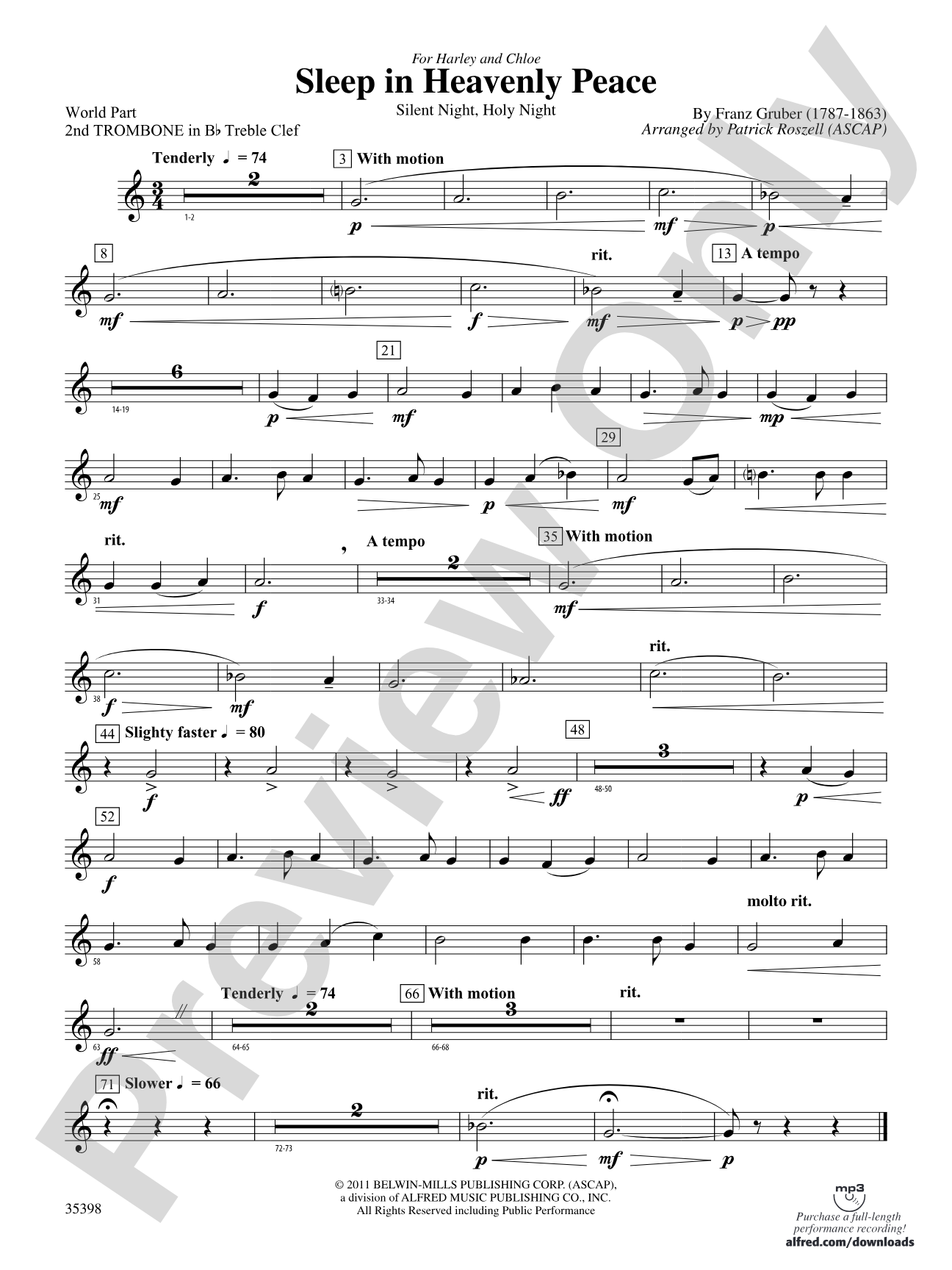 Sleep in Heavenly Peace: (wp) 2nd B-flat Trombone T.C.