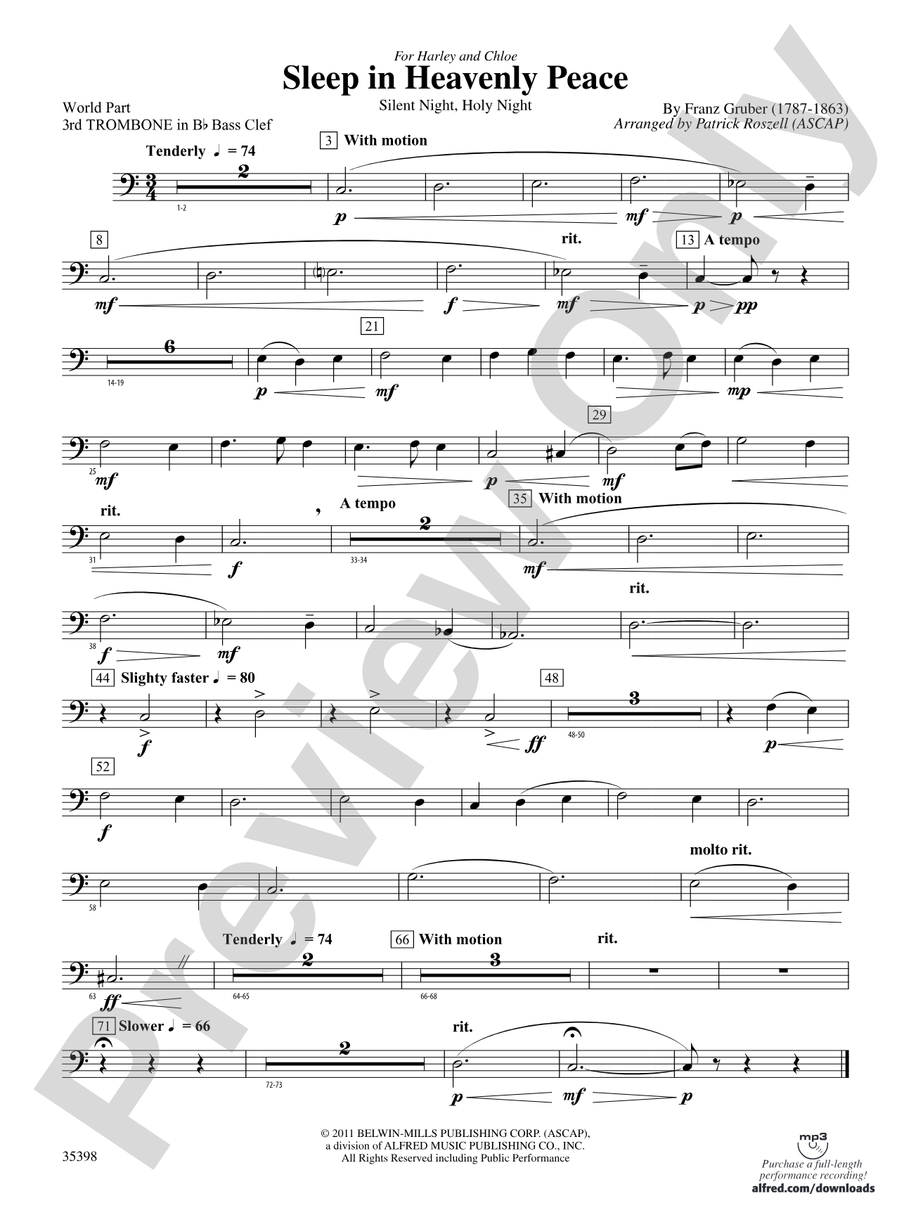 Sleep in Heavenly Peace: (wp) 3rd B-flat Trombone B.C.