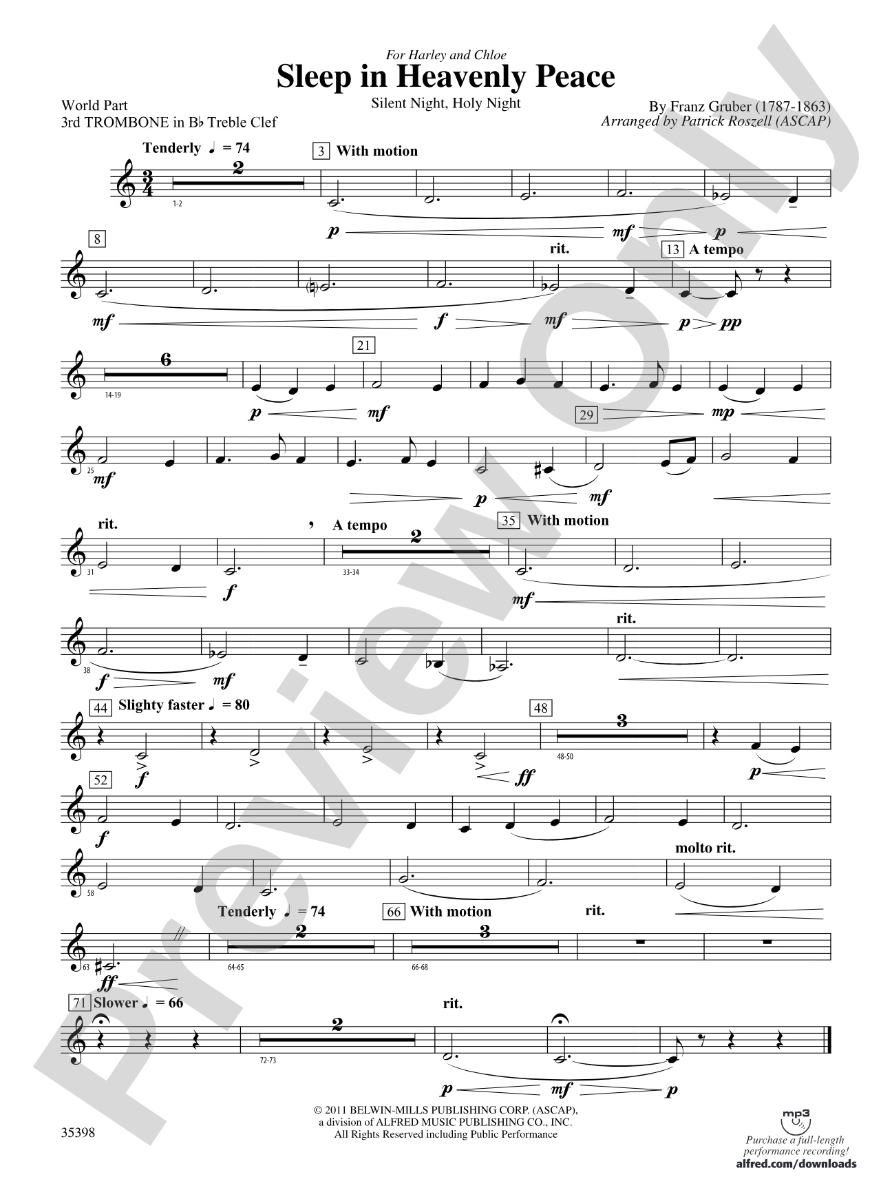 Sleep in Heavenly Peace: (wp) 3rd B-flat Trombone T.C.