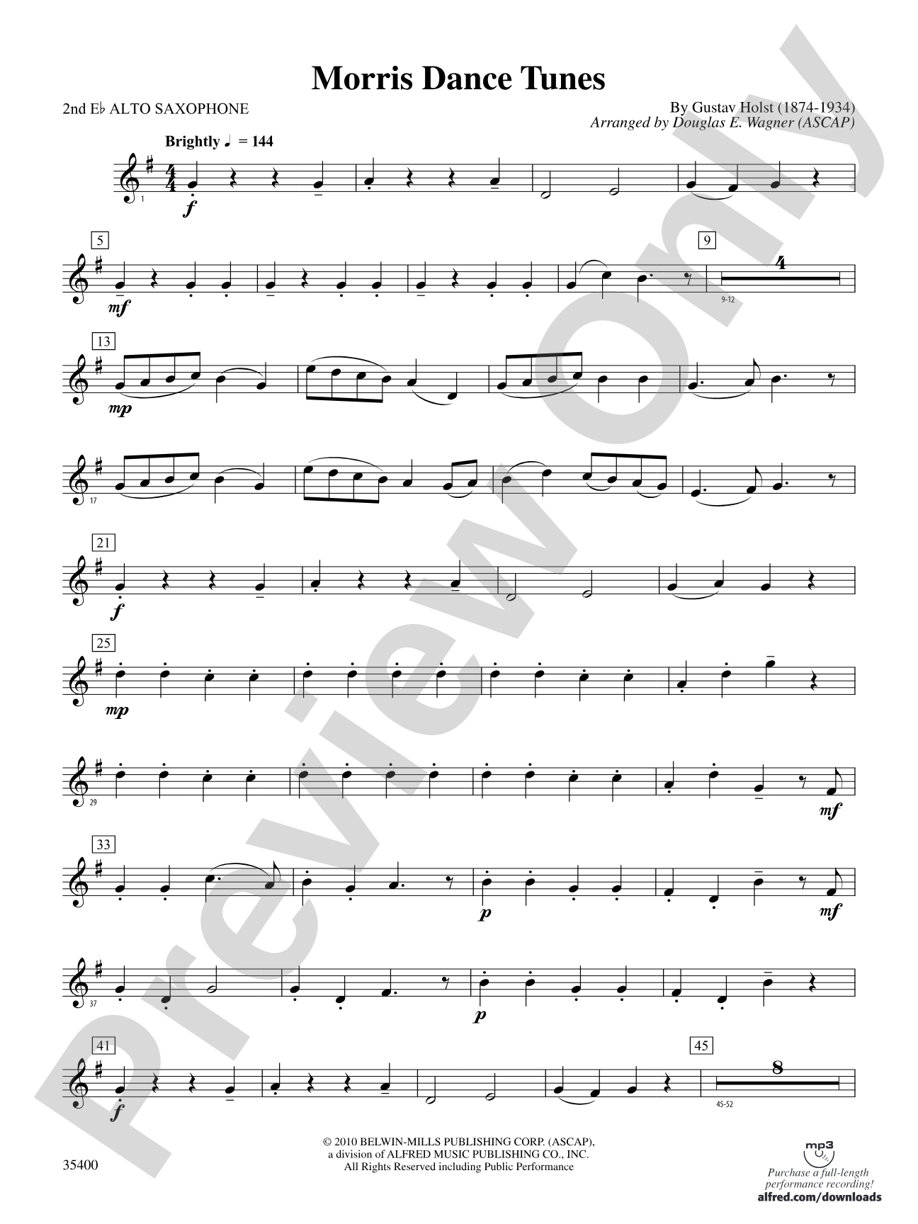 Morris Dance Tunes: 2nd E-flat Alto Saxophone