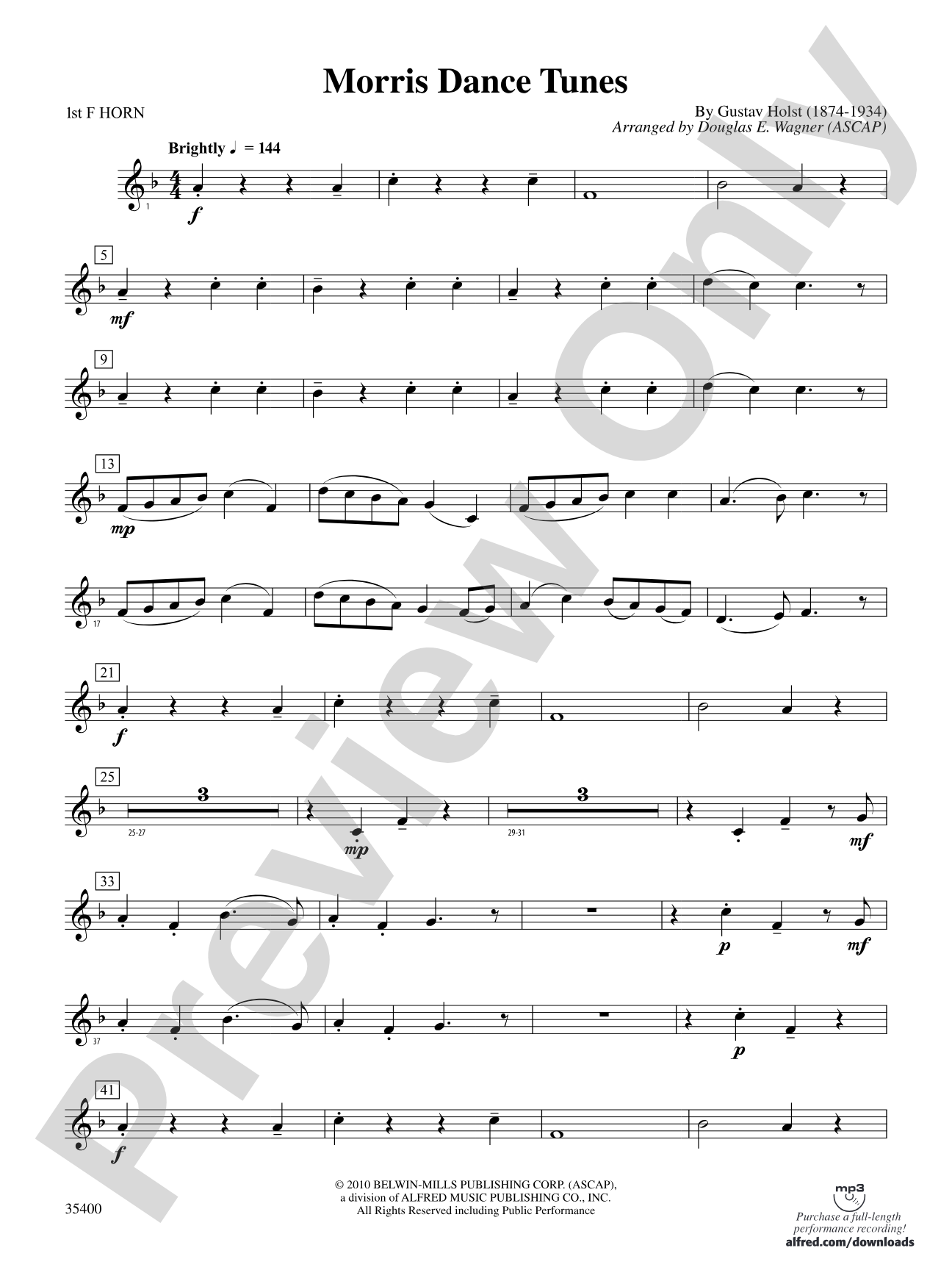 Morris Dance Tunes: 1st F Horn
