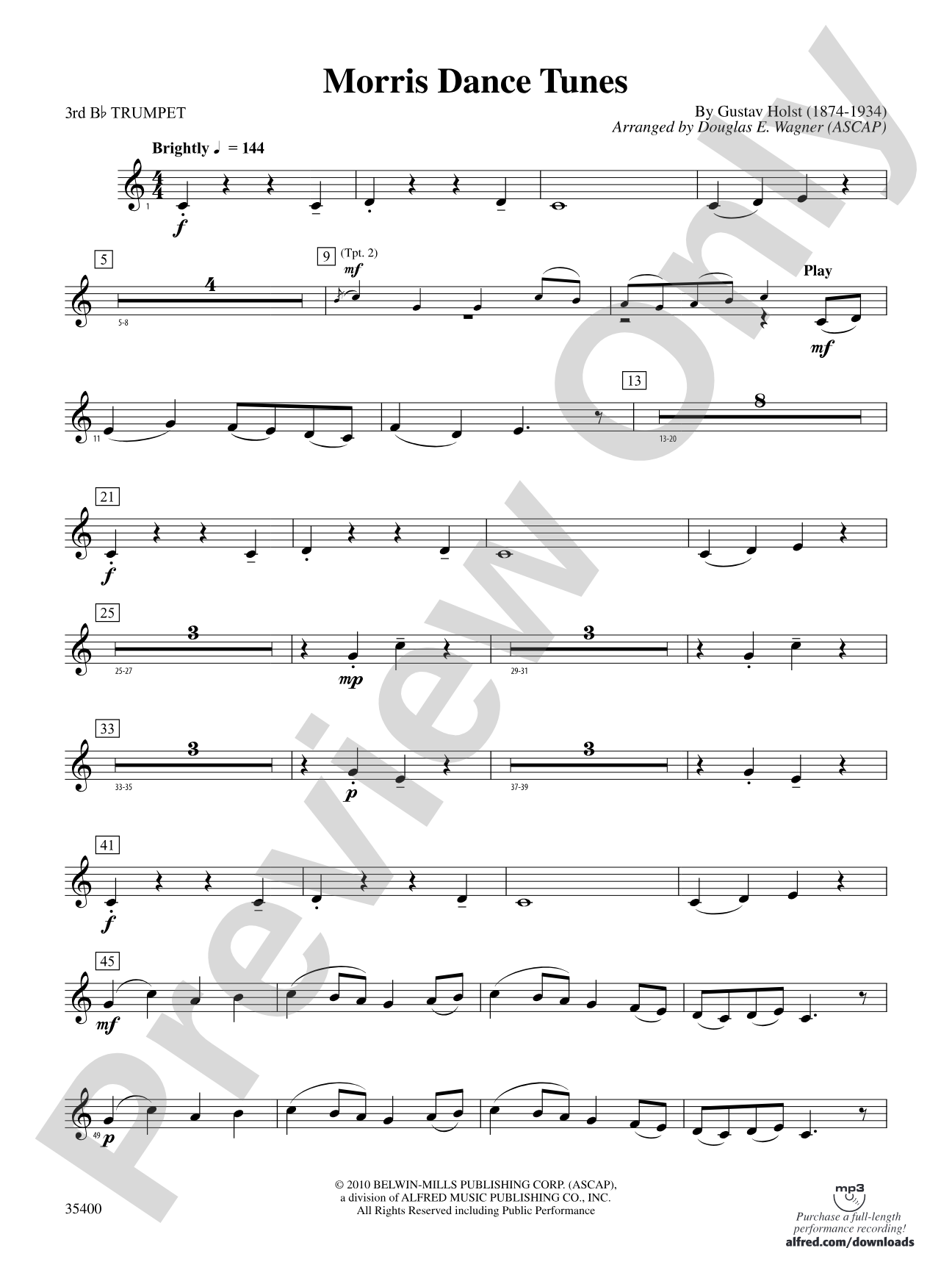 Morris Dance Tunes: 3rd B-flat Trumpet