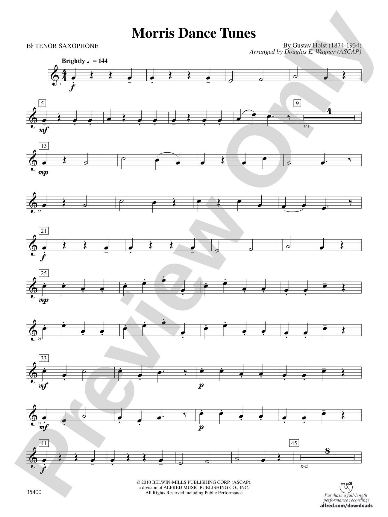 Morris Dance Tunes: B-flat Tenor Saxophone