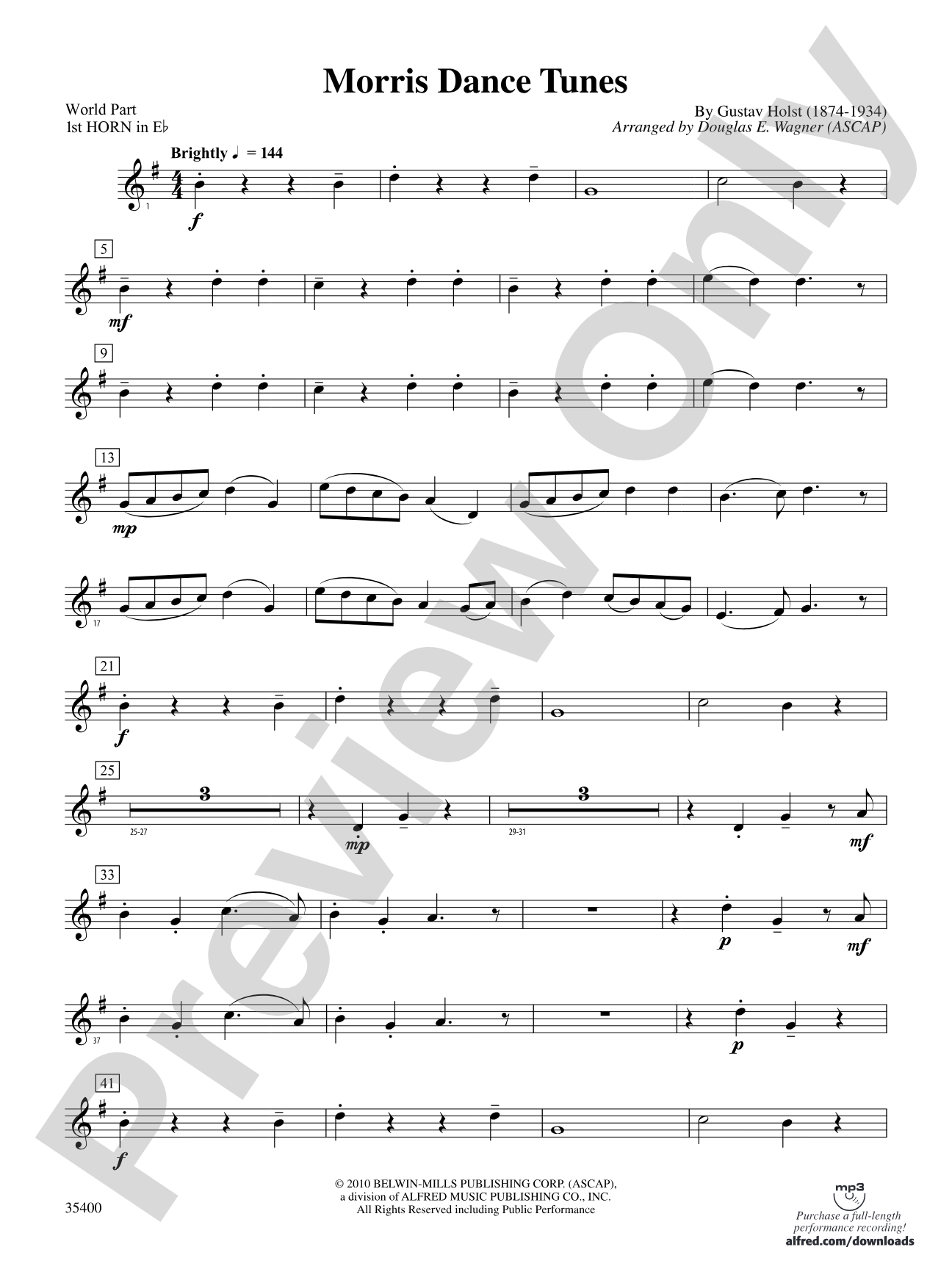 Morris Dance Tunes: (wp) 1st Horn in E-flat