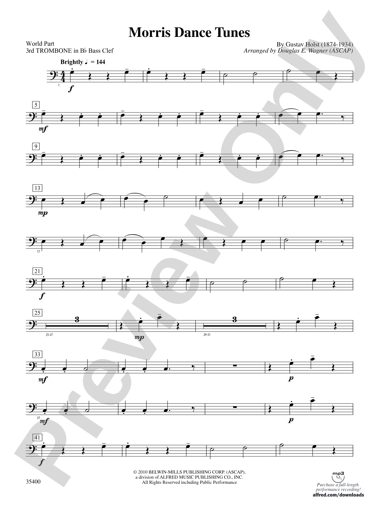 Morris Dance Tunes: (wp) 3rd B-flat Trombone B.C.