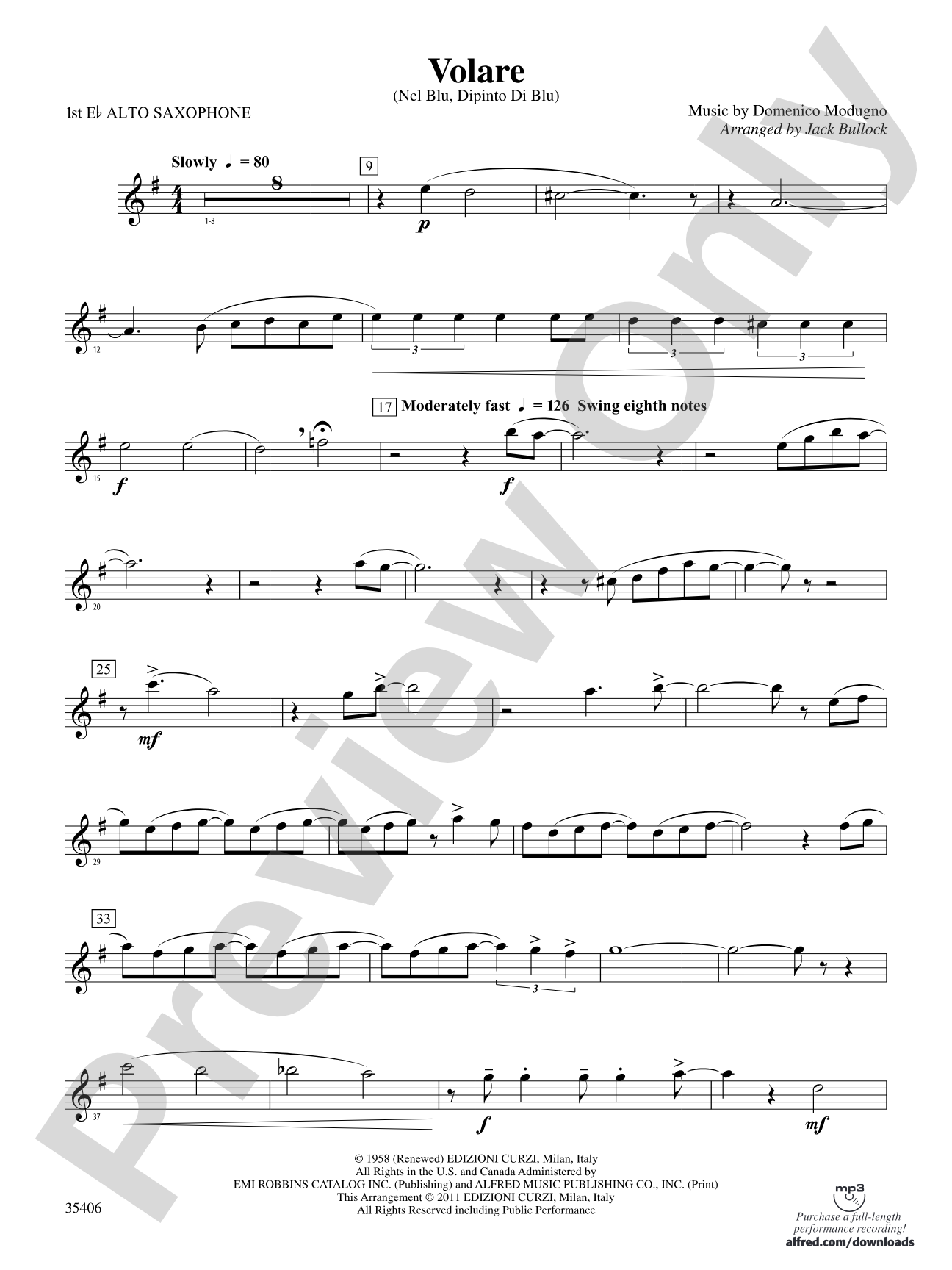 Volare: E-flat Alto Saxophone