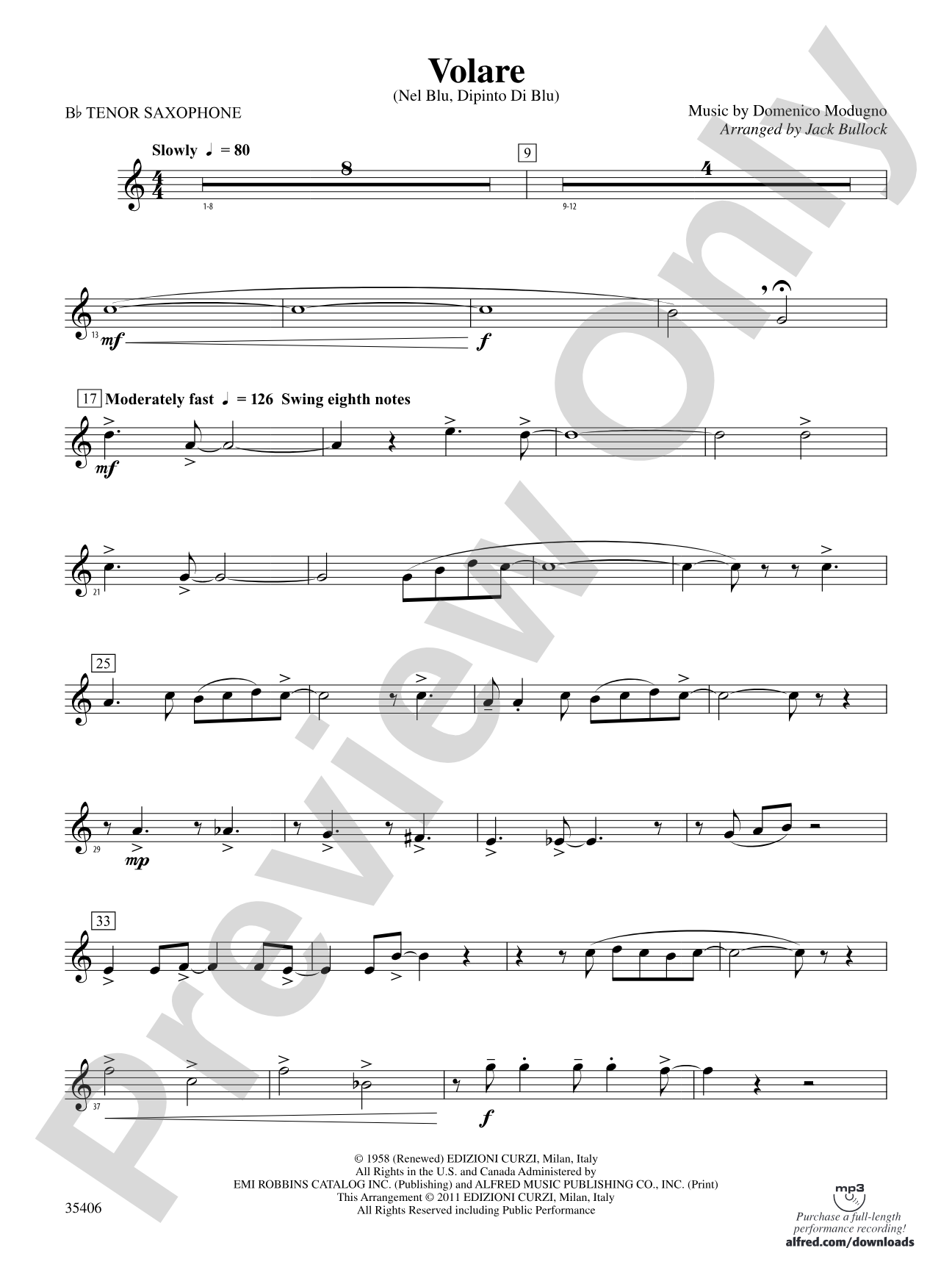 Volare: B-flat Tenor Saxophone