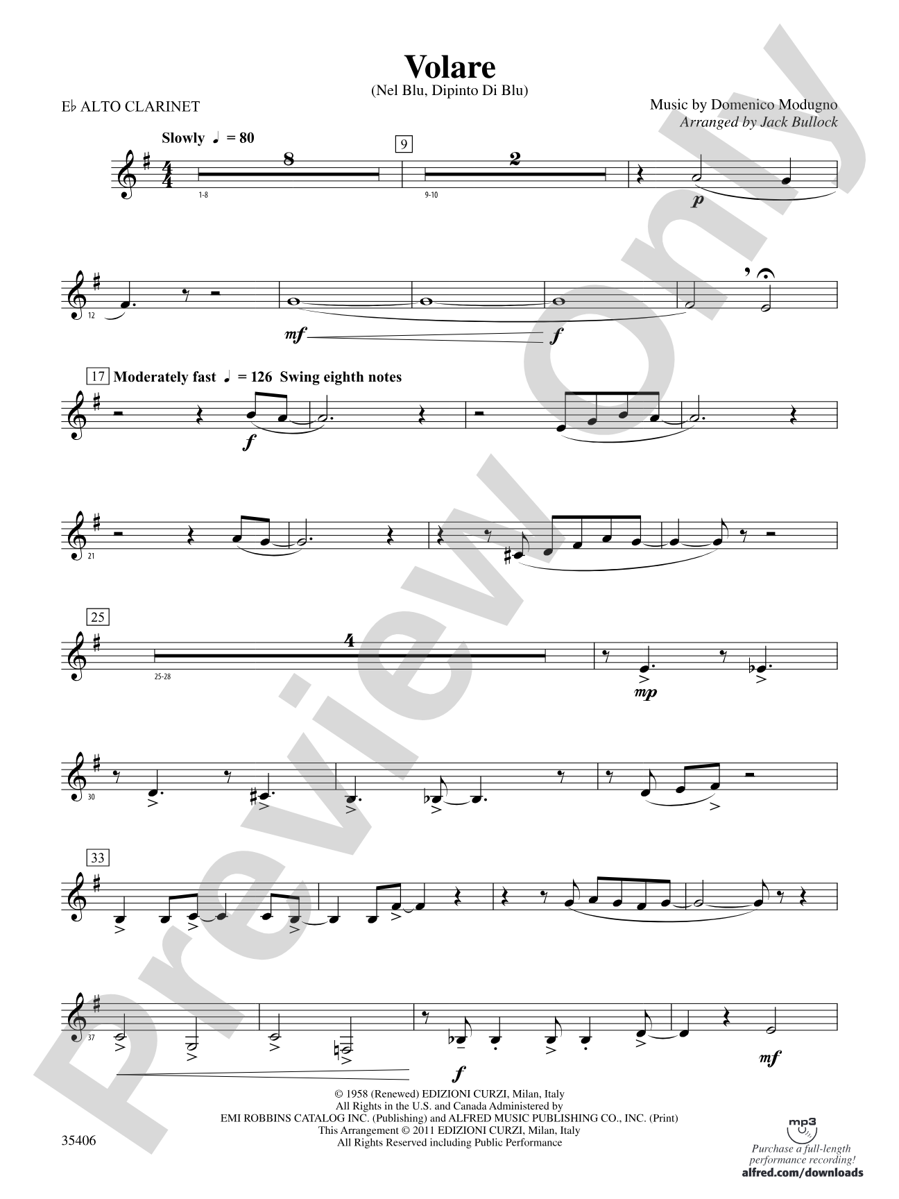 Volare: (wp) E-flat Alto Clarinet