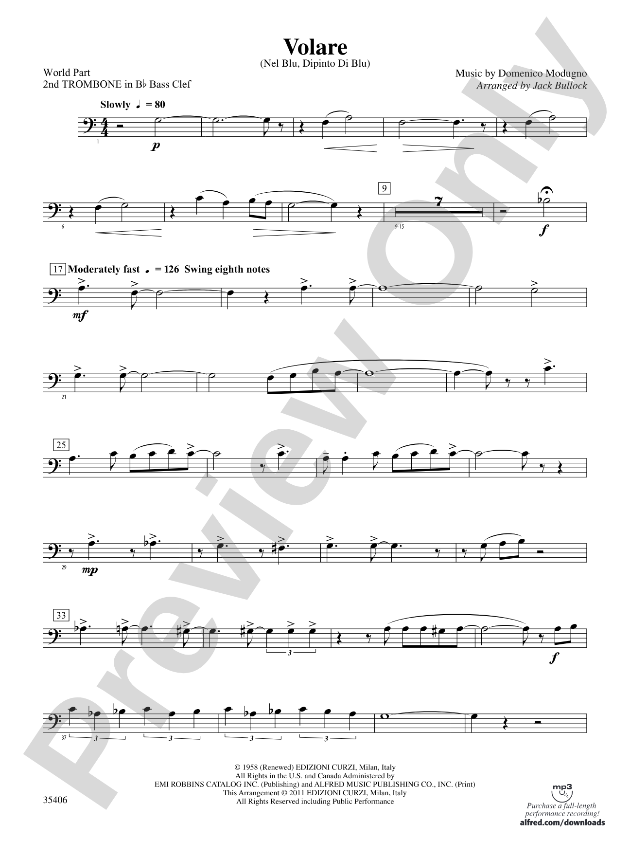 Volare: (wp) 2nd B-flat Trombone B.C.