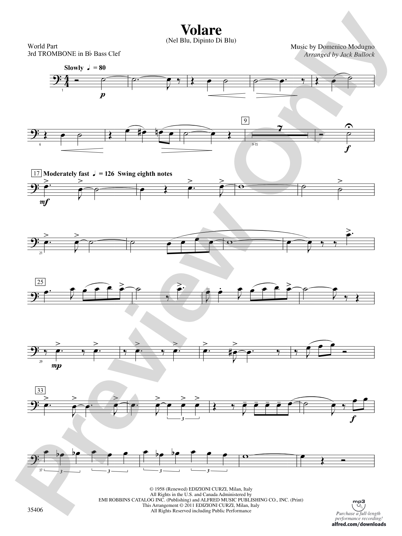 Volare: (wp) 3rd B-flat Trombone B.C.