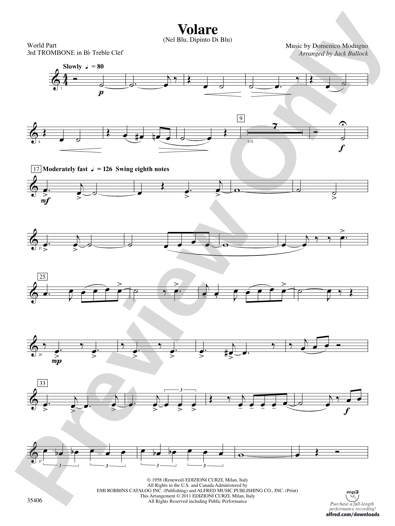 Volare: (wp) 3rd B-flat Trombone T.C.