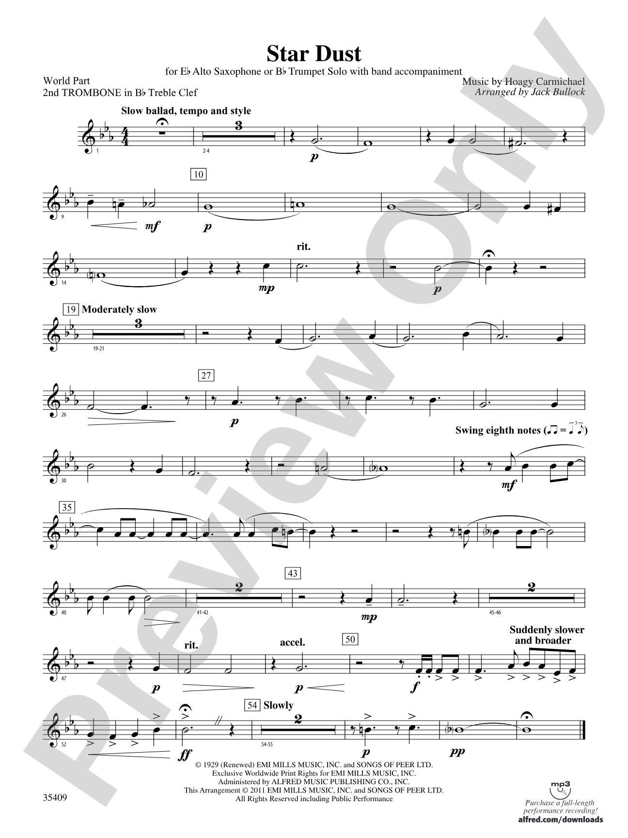 Star Dust: (wp) 2nd B-flat Trombone T.C.