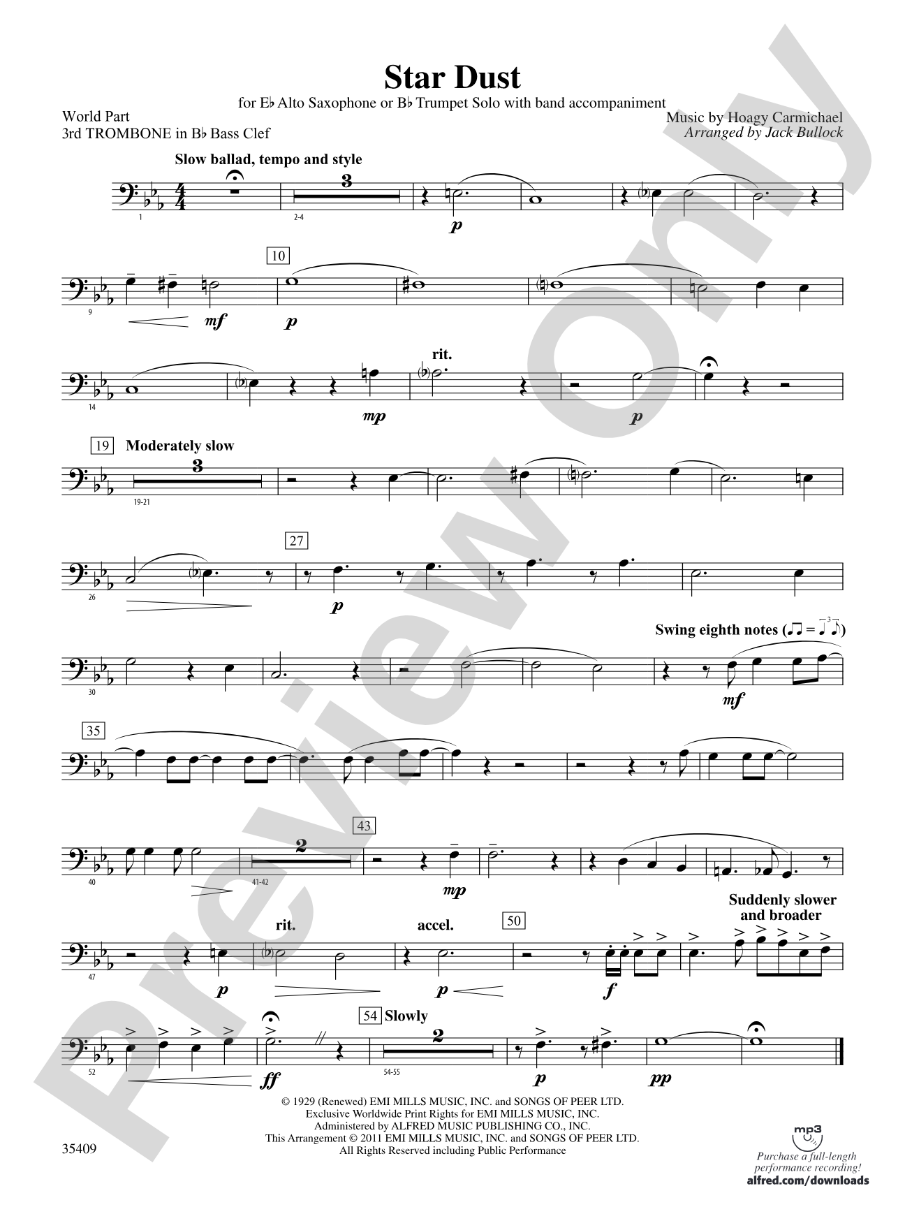 Star Dust: (wp) 3rd B-flat Trombone B.C.