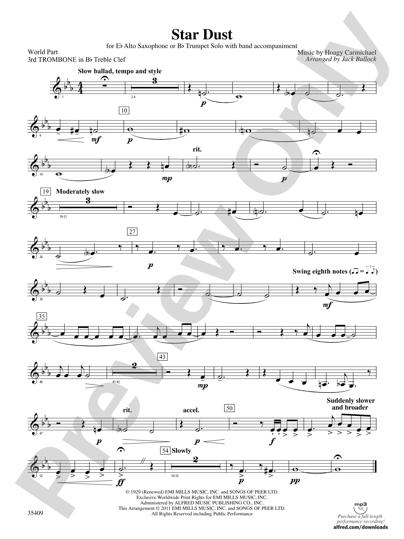 Star Dust: (wp) 3rd B-flat Trombone T.C.