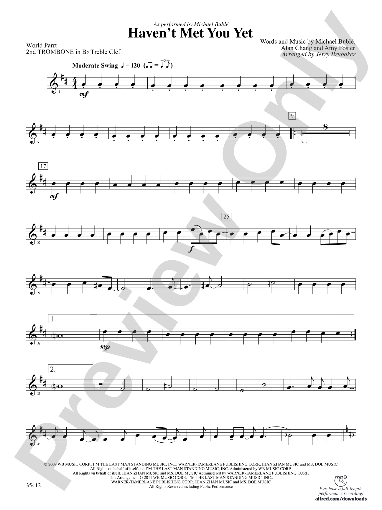 Haven't Met You Yet: (wp) 2nd B-flat Trombone T.C.