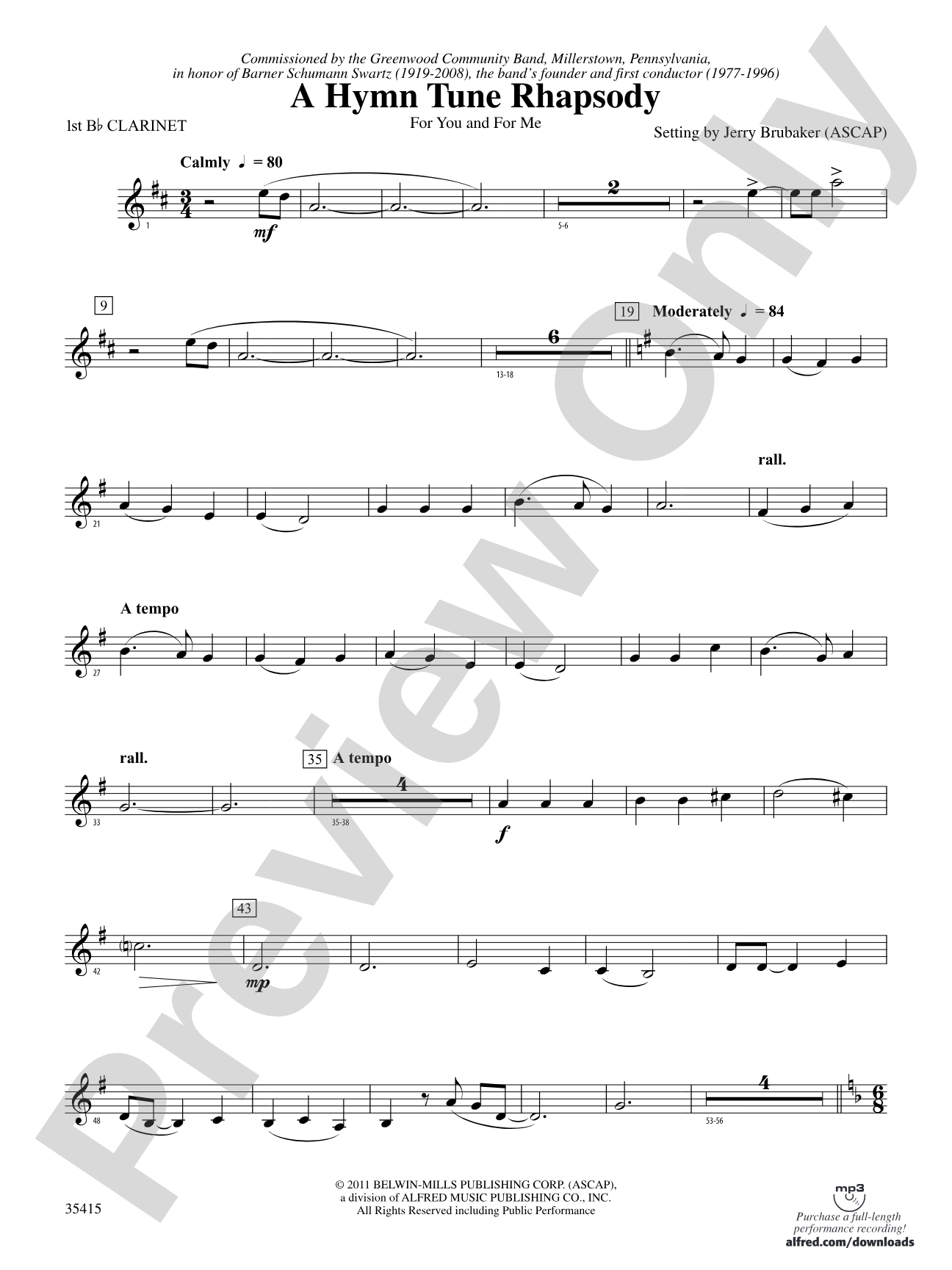 A Hymn Tune Rhapsody: 1st B-flat Clarinet