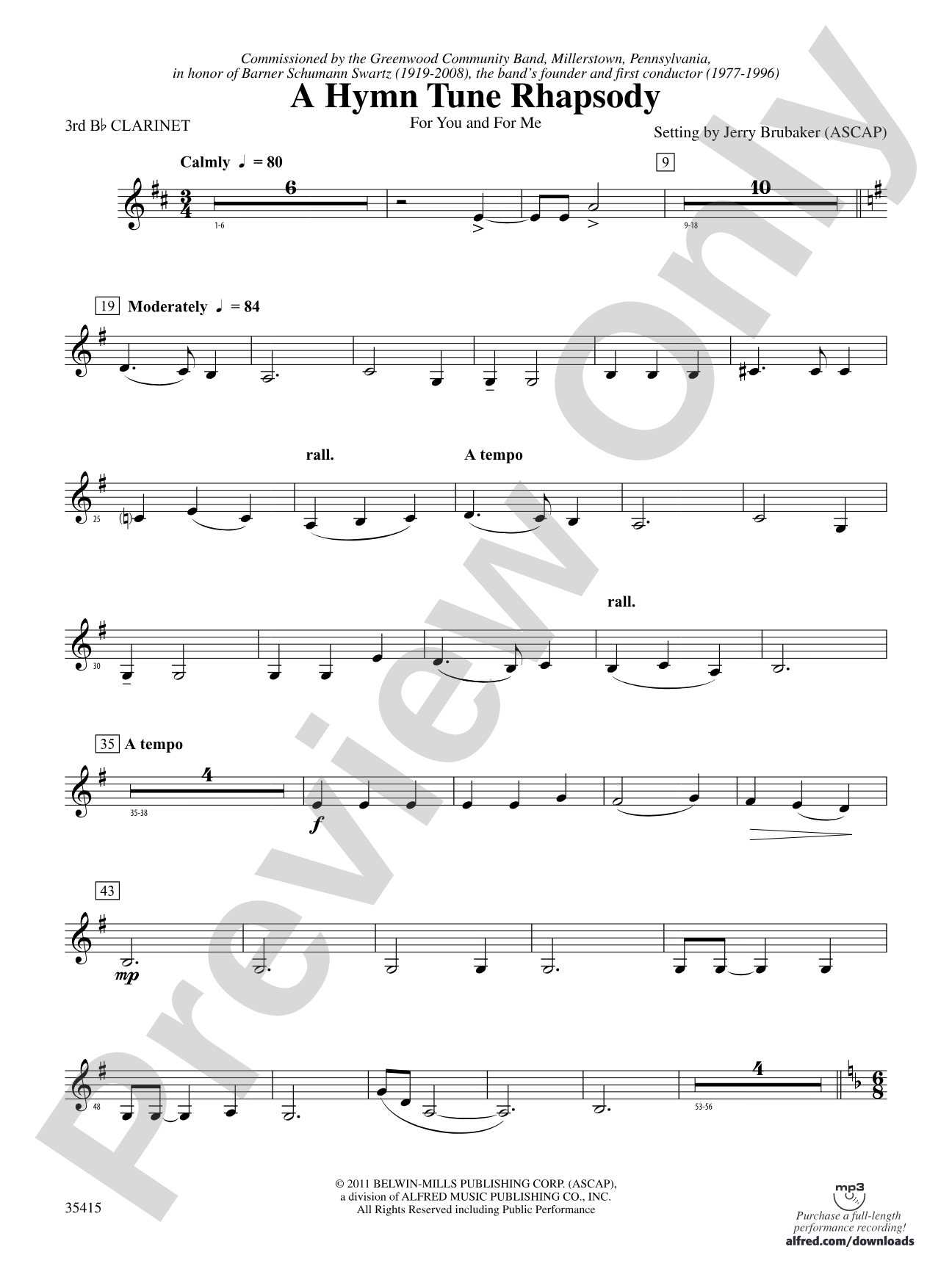 A Hymn Tune Rhapsody: 3rd B-flat Clarinet