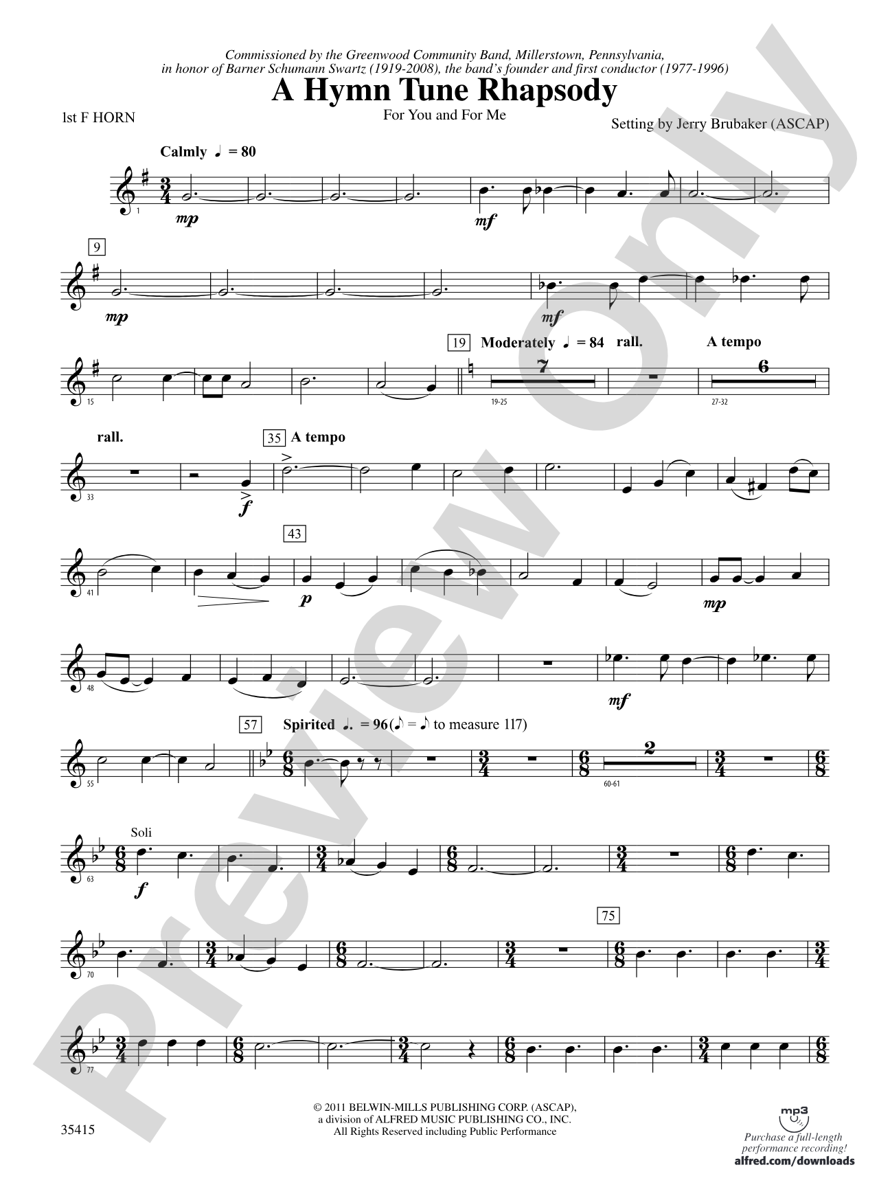 A Hymn Tune Rhapsody: 1st F Horn