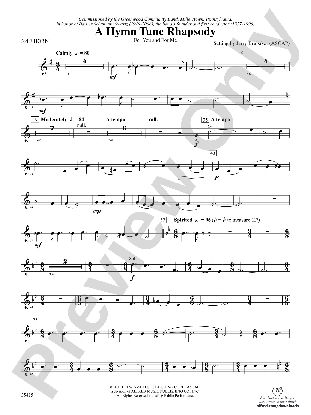 A Hymn Tune Rhapsody: 3rd F Horn