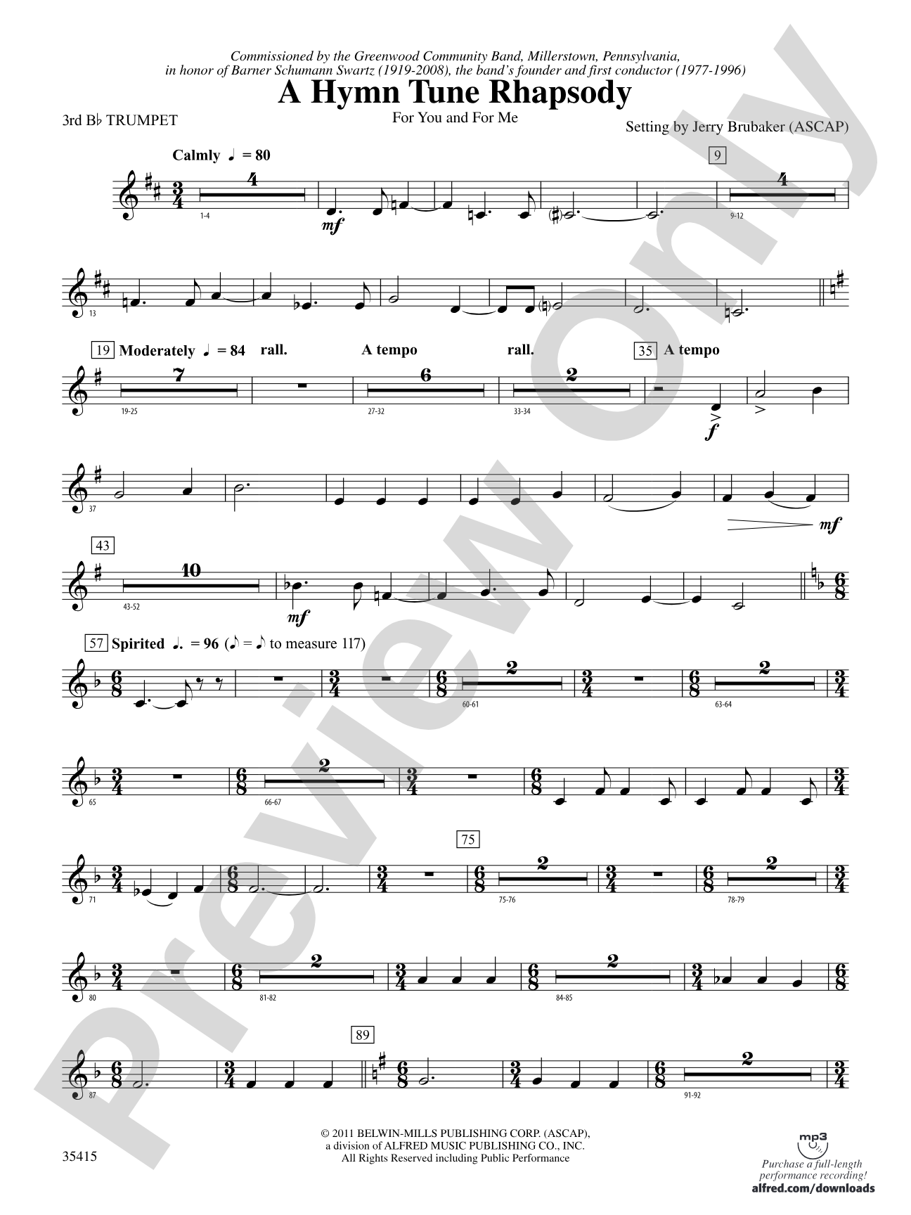 A Hymn Tune Rhapsody: 3rd B-flat Trumpet