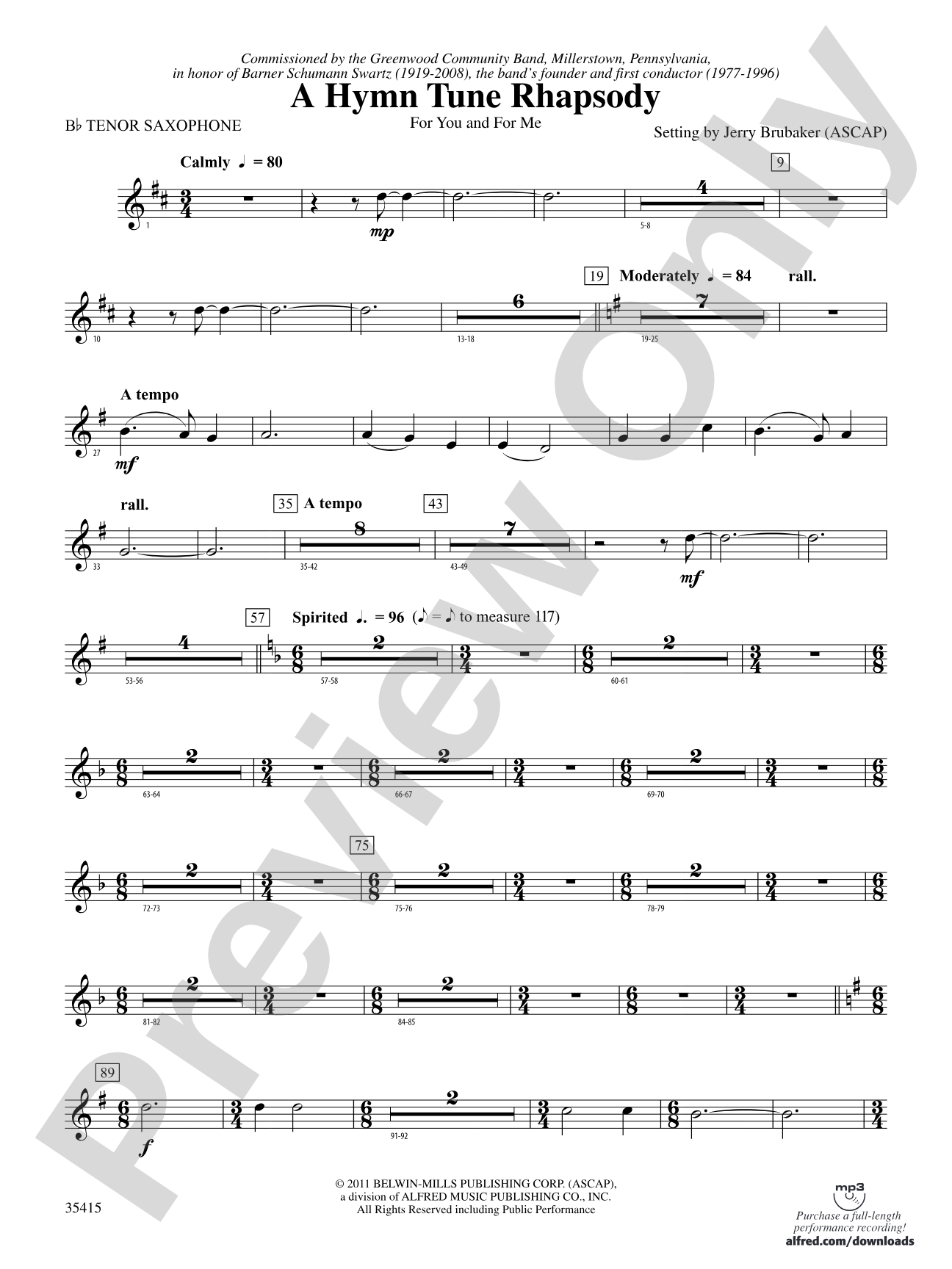 A Hymn Tune Rhapsody: B-flat Tenor Saxophone