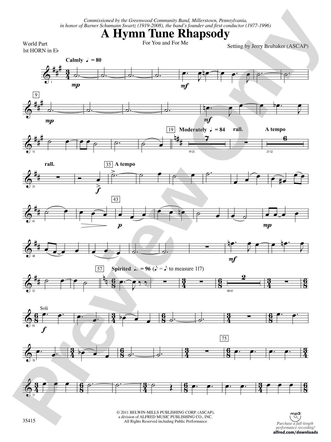 A Hymn Tune Rhapsody: (wp) 1st Horn in E-flat