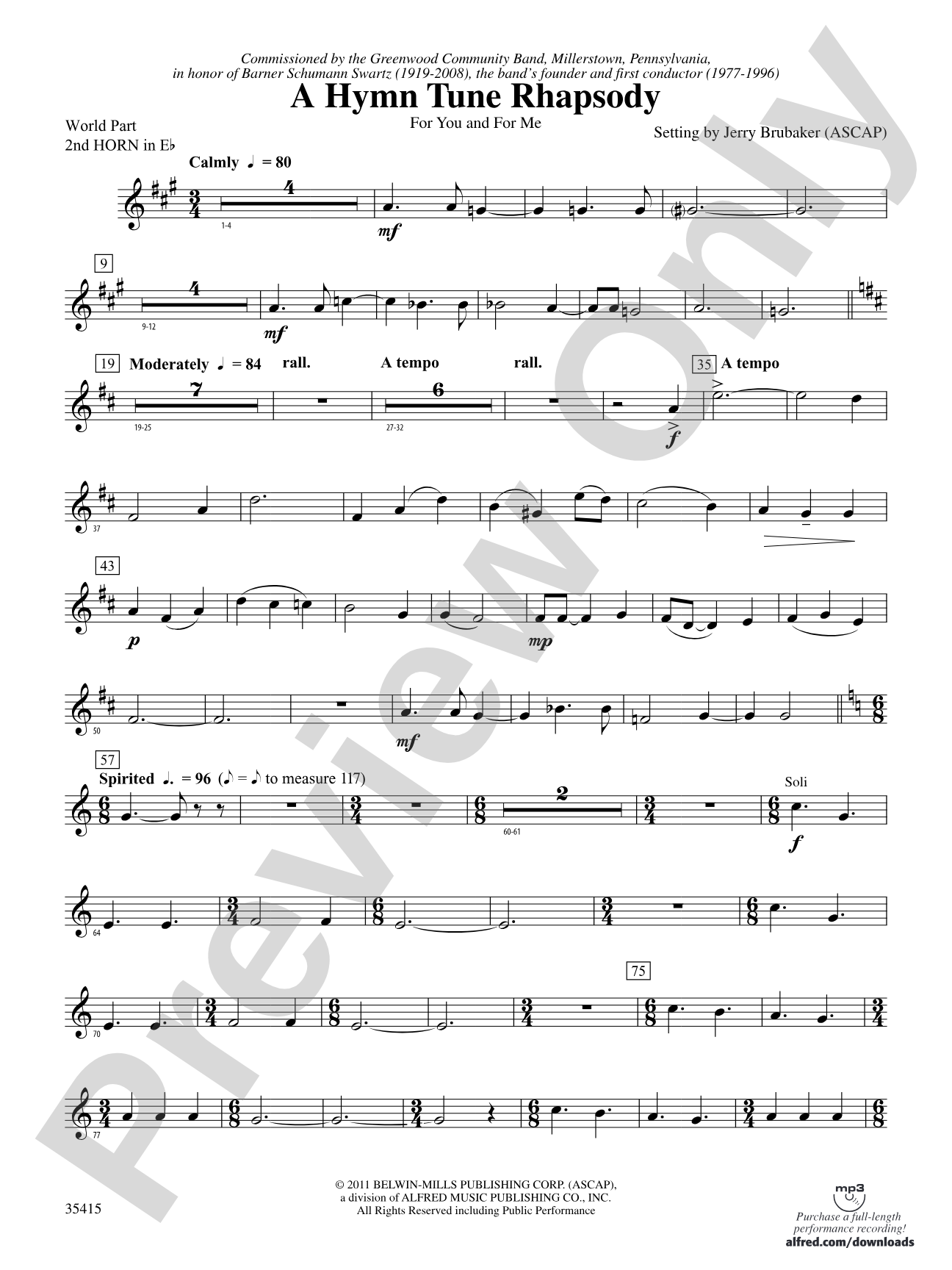 A Hymn Tune Rhapsody: (wp) 2nd Horn in E-flat