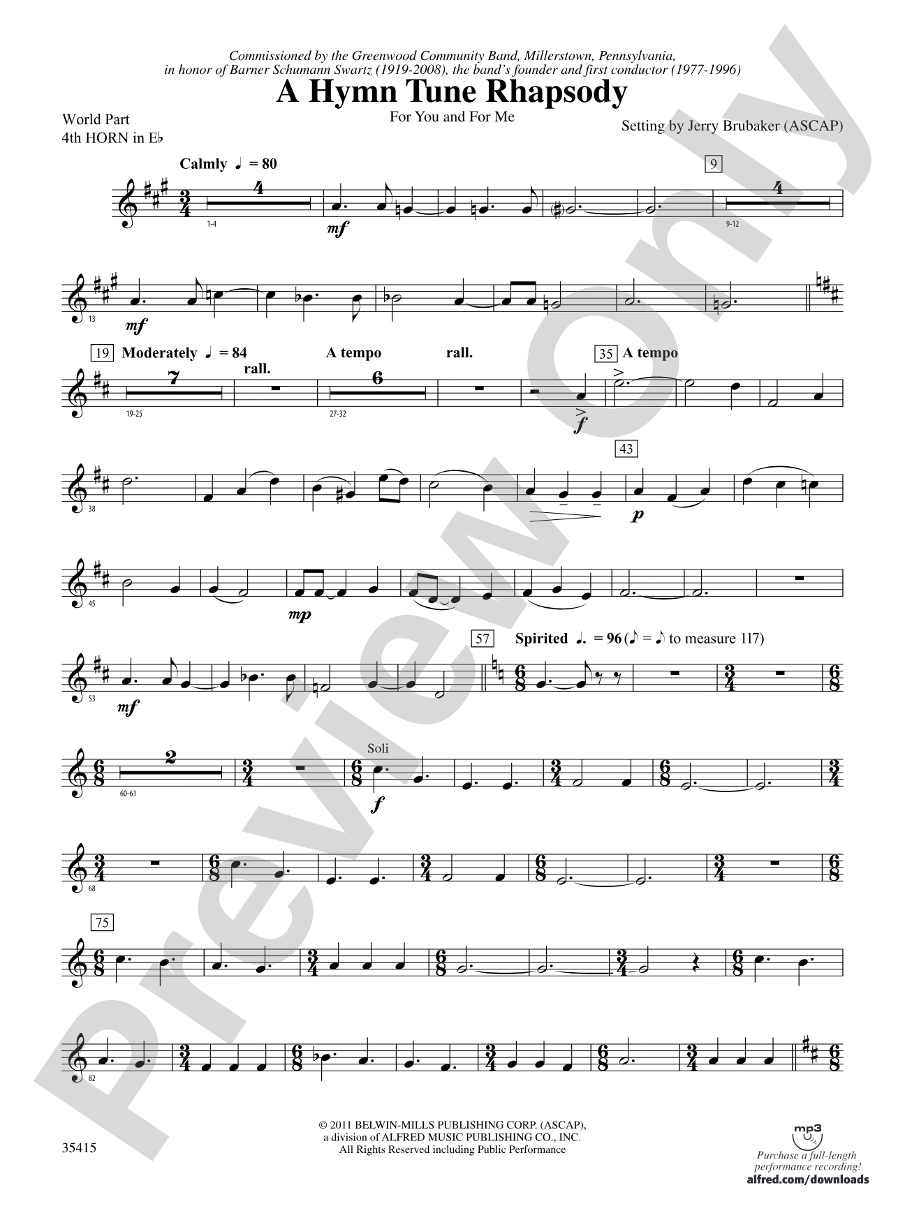 A Hymn Tune Rhapsody: (wp) 4th Horn in E-flat