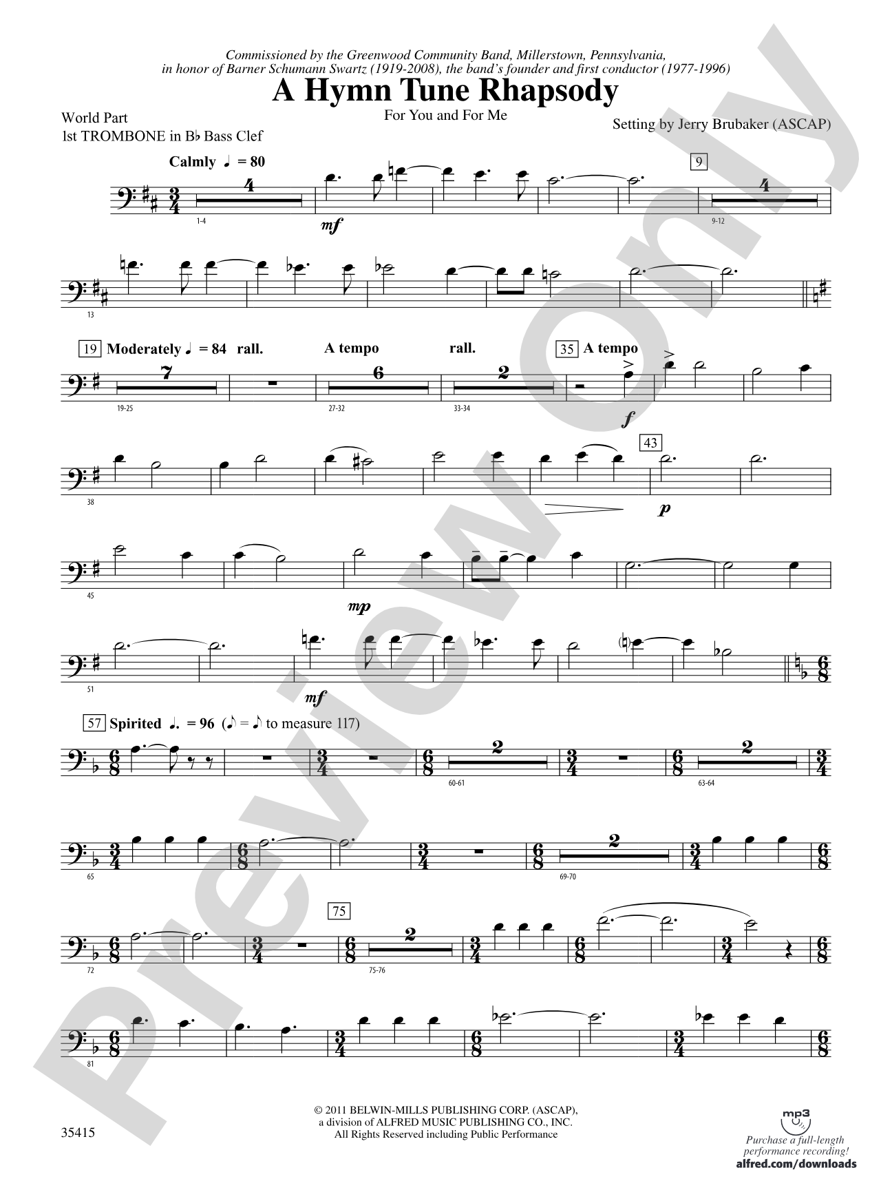 A Hymn Tune Rhapsody: (wp) 1st B-flat Trombone B.C.