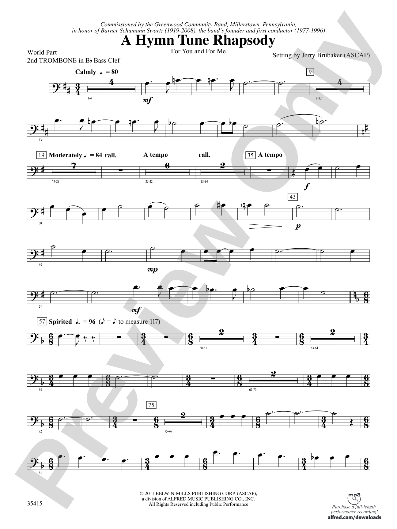 A Hymn Tune Rhapsody: (wp) 2nd B-flat Trombone B.C.