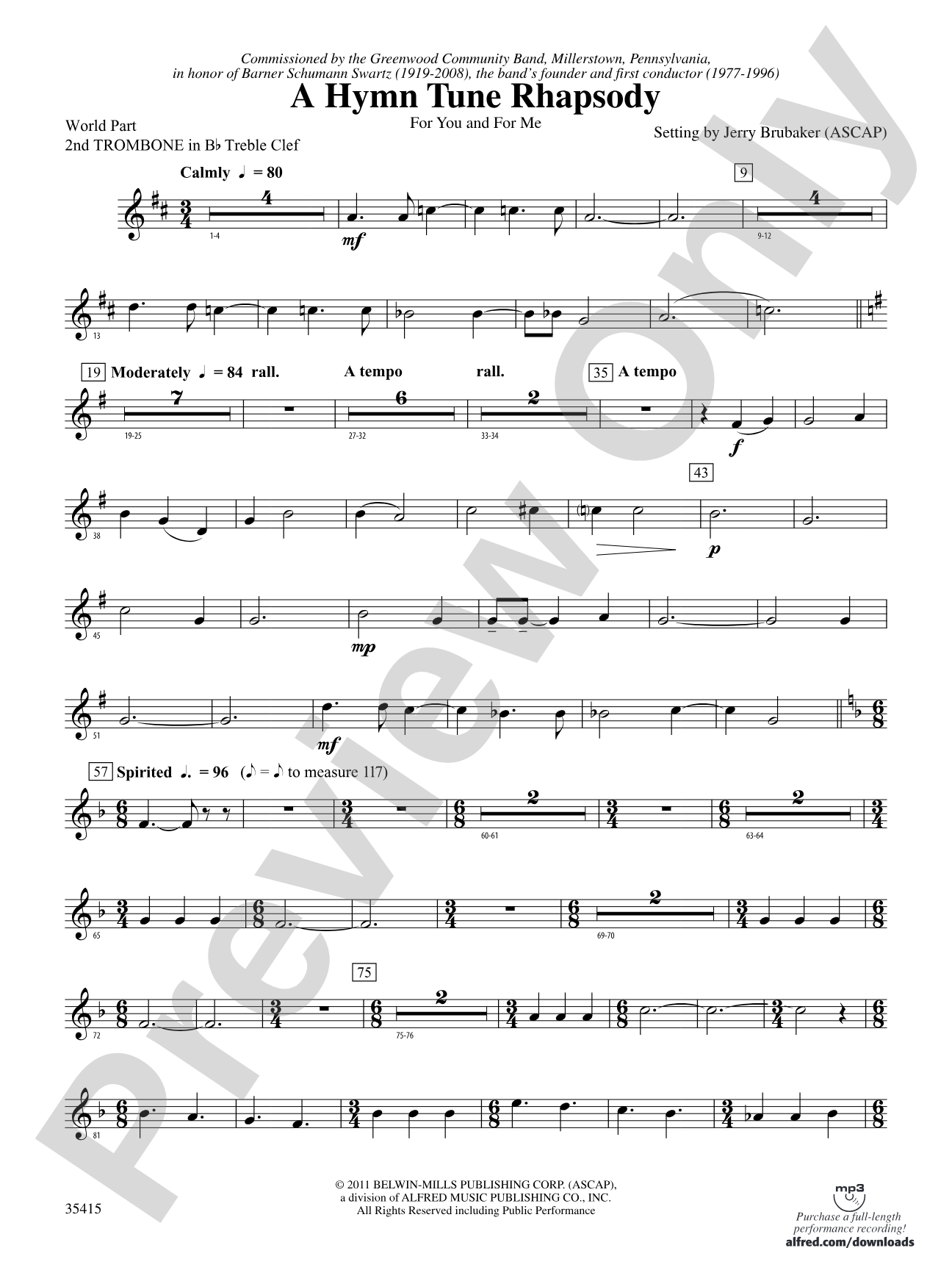 A Hymn Tune Rhapsody: (wp) 2nd B-flat Trombone T.C.