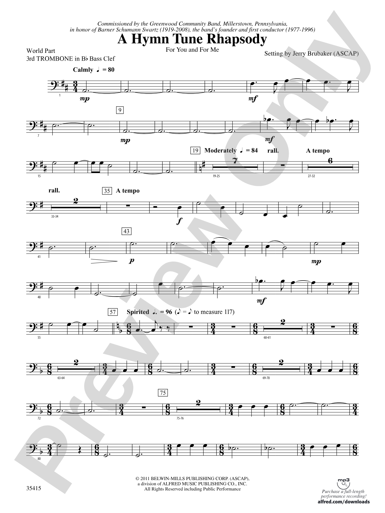 A Hymn Tune Rhapsody: (wp) 3rd B-flat Trombone B.C.