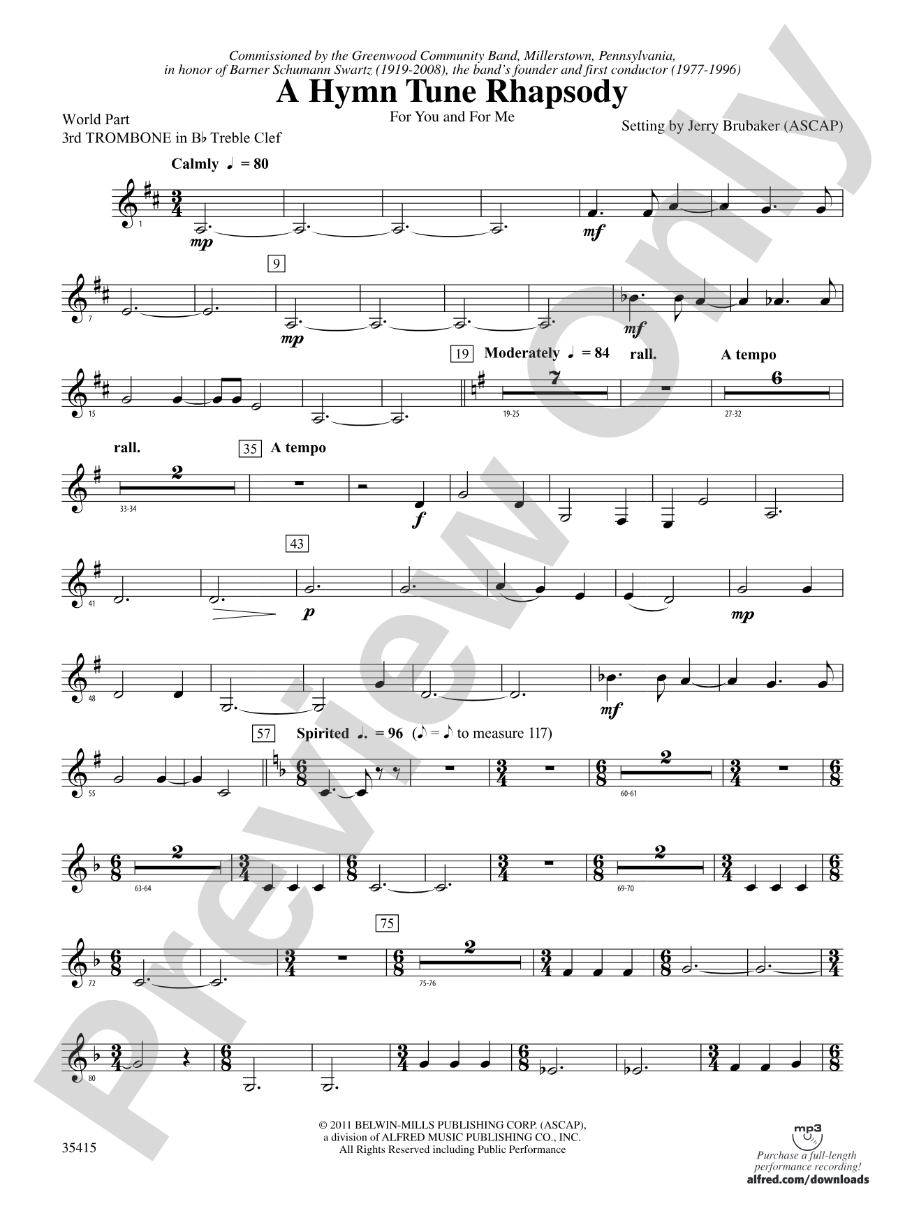 A Hymn Tune Rhapsody: (wp) 3rd B-flat Trombone T.C.