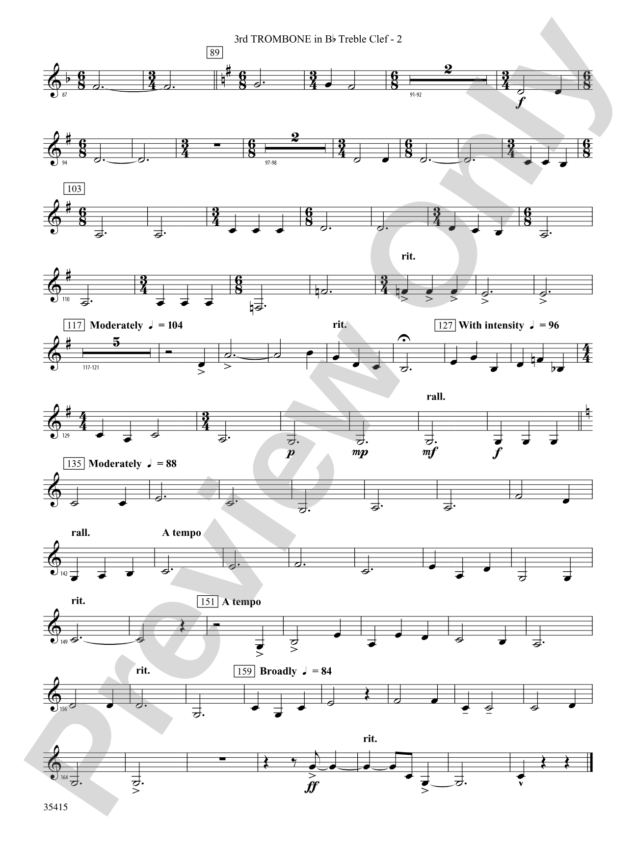 A Hymn Tune Rhapsody: (wp) 3rd B-flat Trombone T.C.