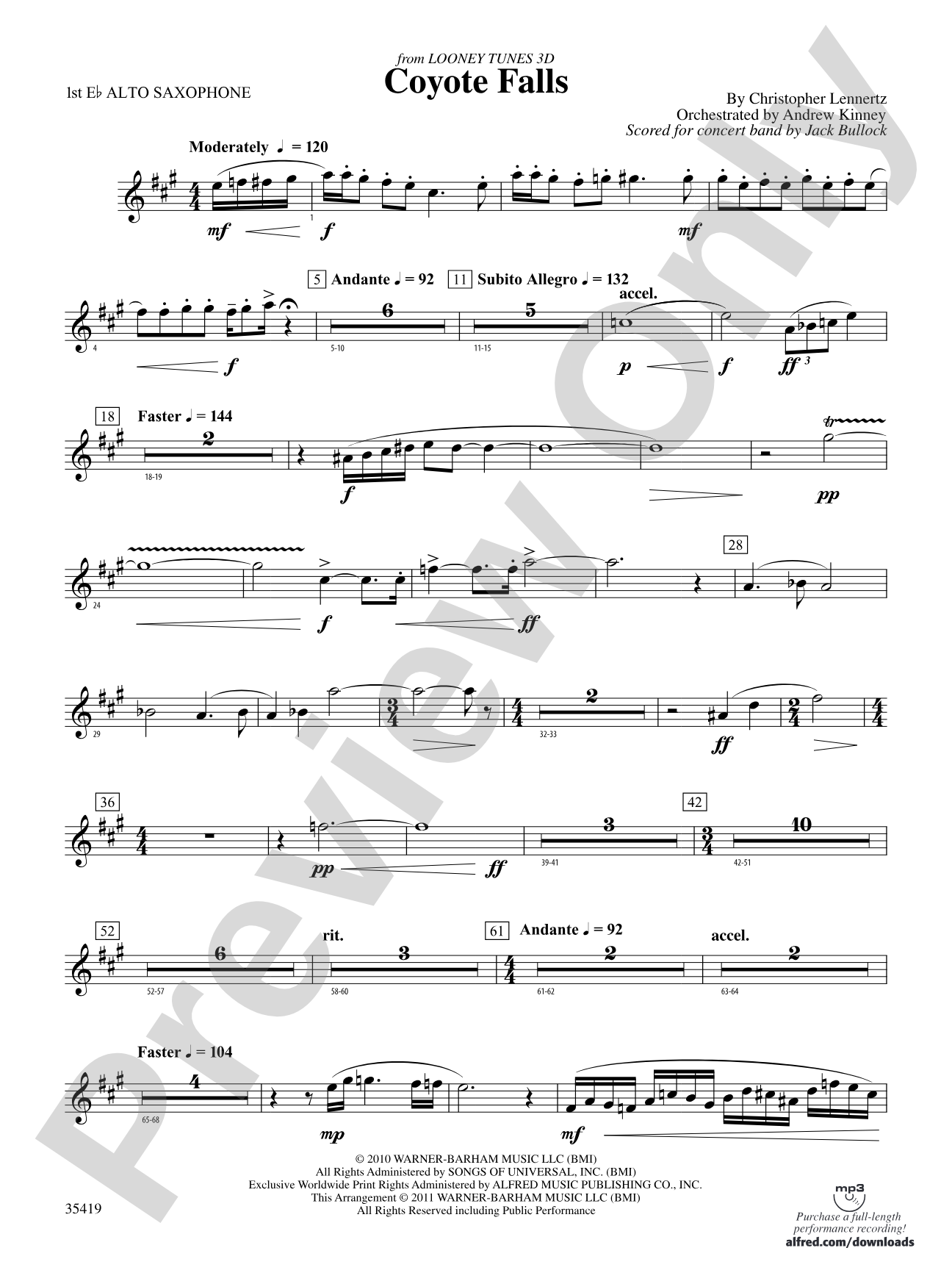 Coyote Falls (from Looney Tunes 3D): E-flat Alto Saxophone